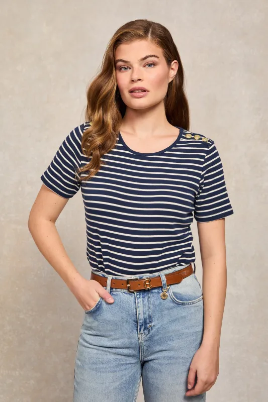 Padstow Crew Neck Tee (Ink Navy Natural Stripe) made by Holland Cooper