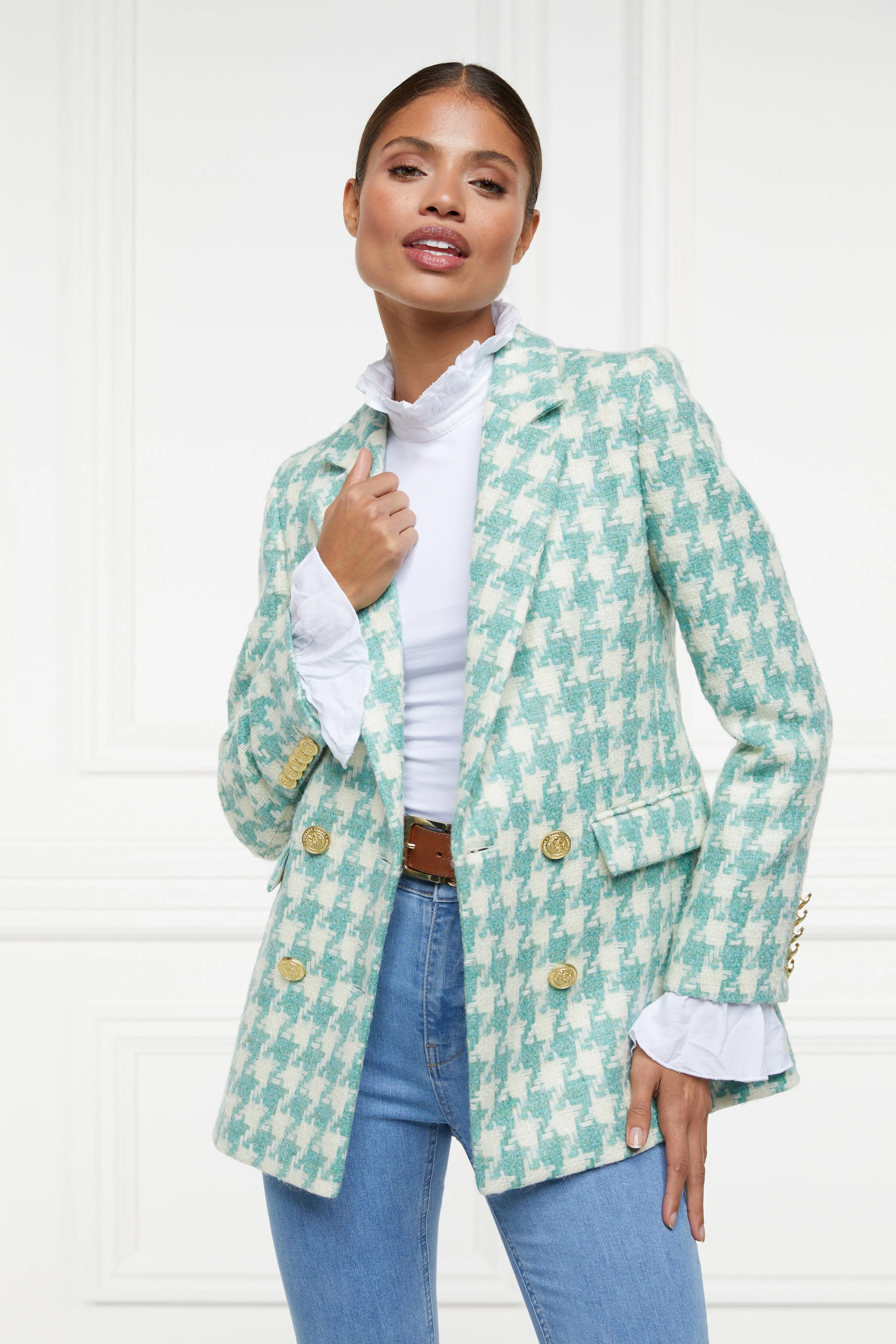 Double Breasted Blazer (Large Scale Teal Houndstooth) sold by Holland Cooper product image thumbnail 2