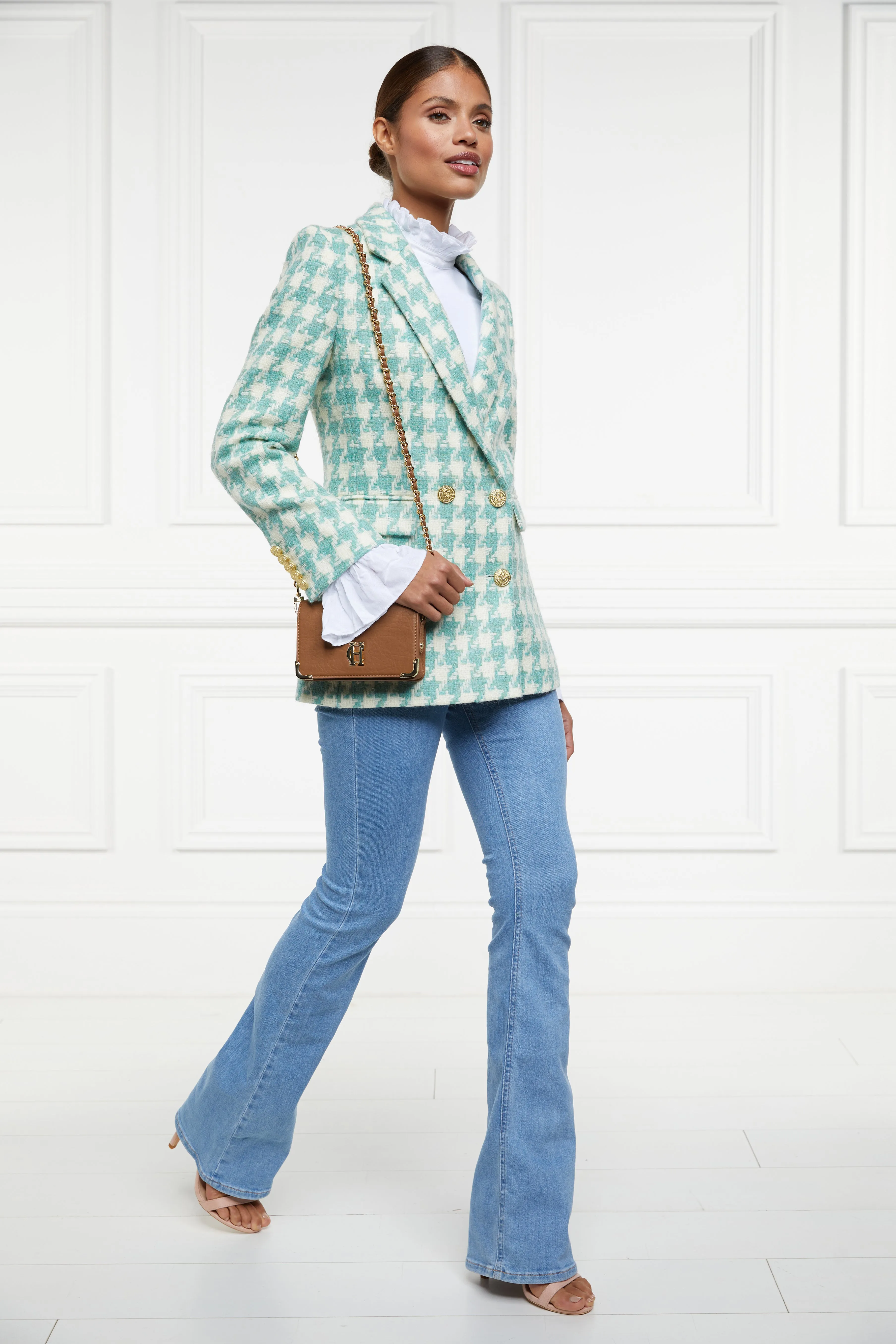 Double Breasted Blazer (Large Scale Teal Houndstooth) sold by Holland Cooper product image thumbnail 3