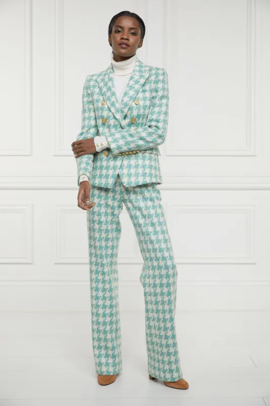 High Waisted Straight Trouser (Large Scale Teal Houndstooth) made by Holland Cooper