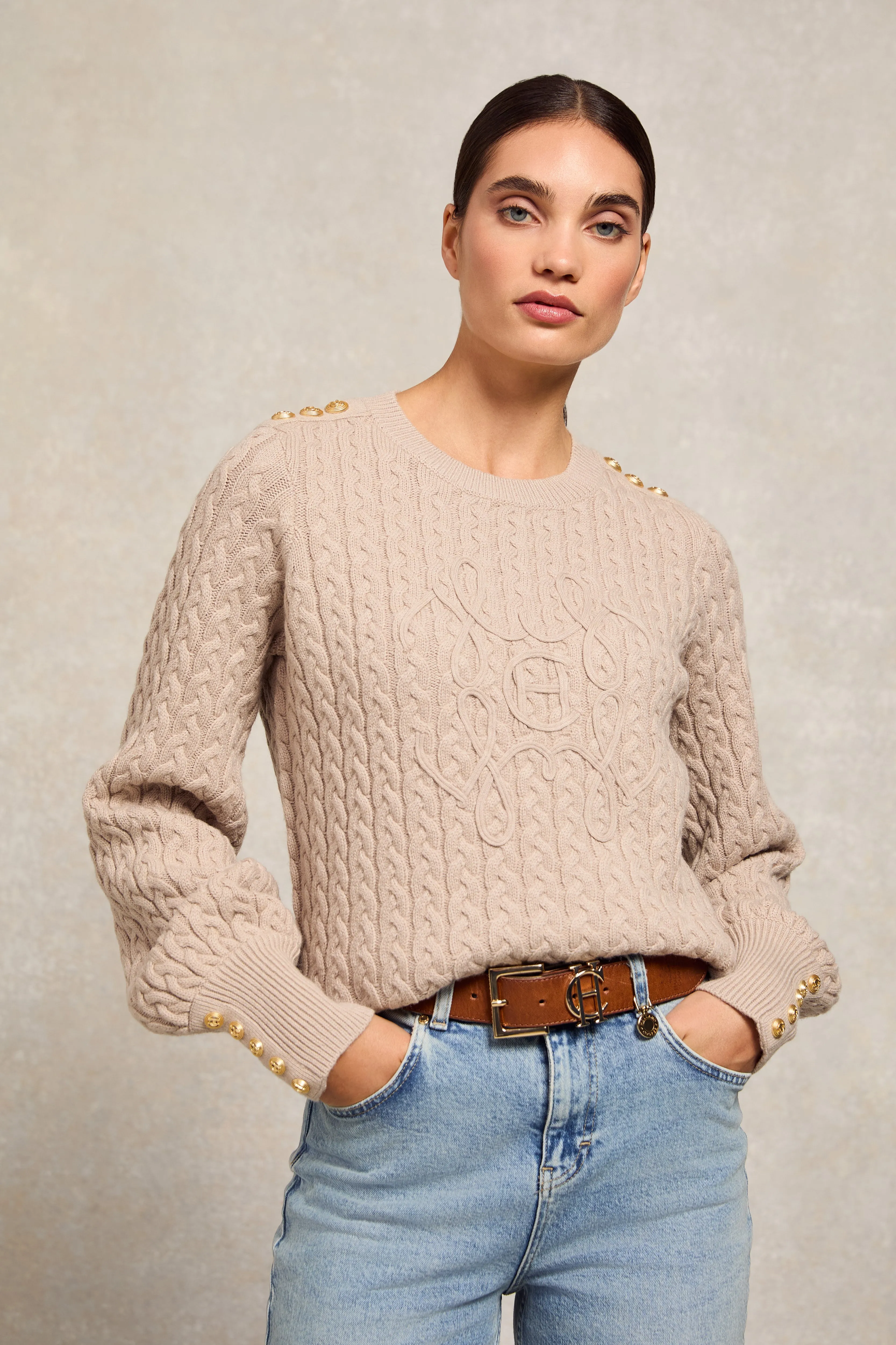 Harriet Crew Neck Knit (Taupe) sold by Holland Cooper