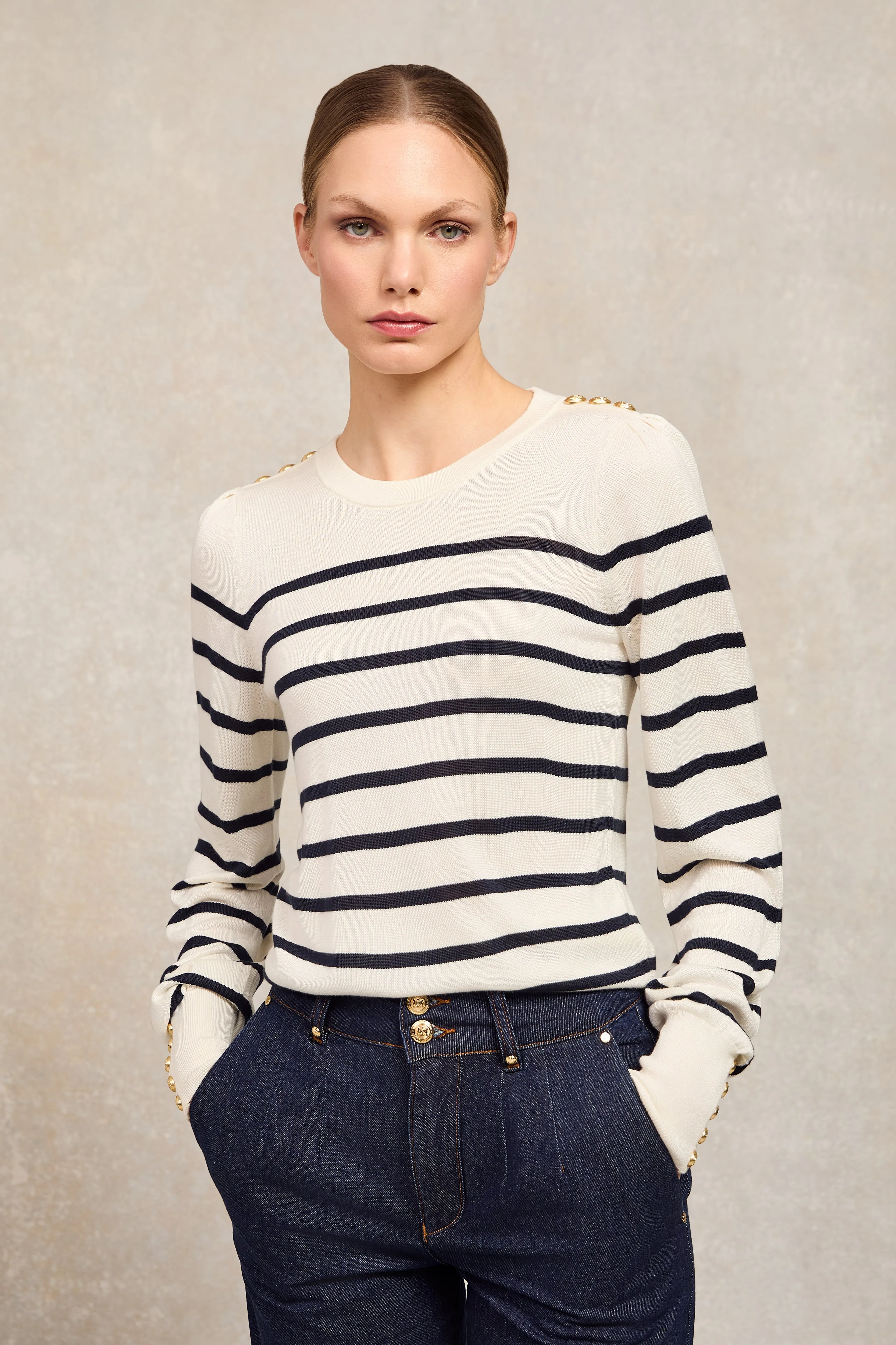 Kelsie Crew Neck Knit (Natural Stripe) sold by Holland Cooper