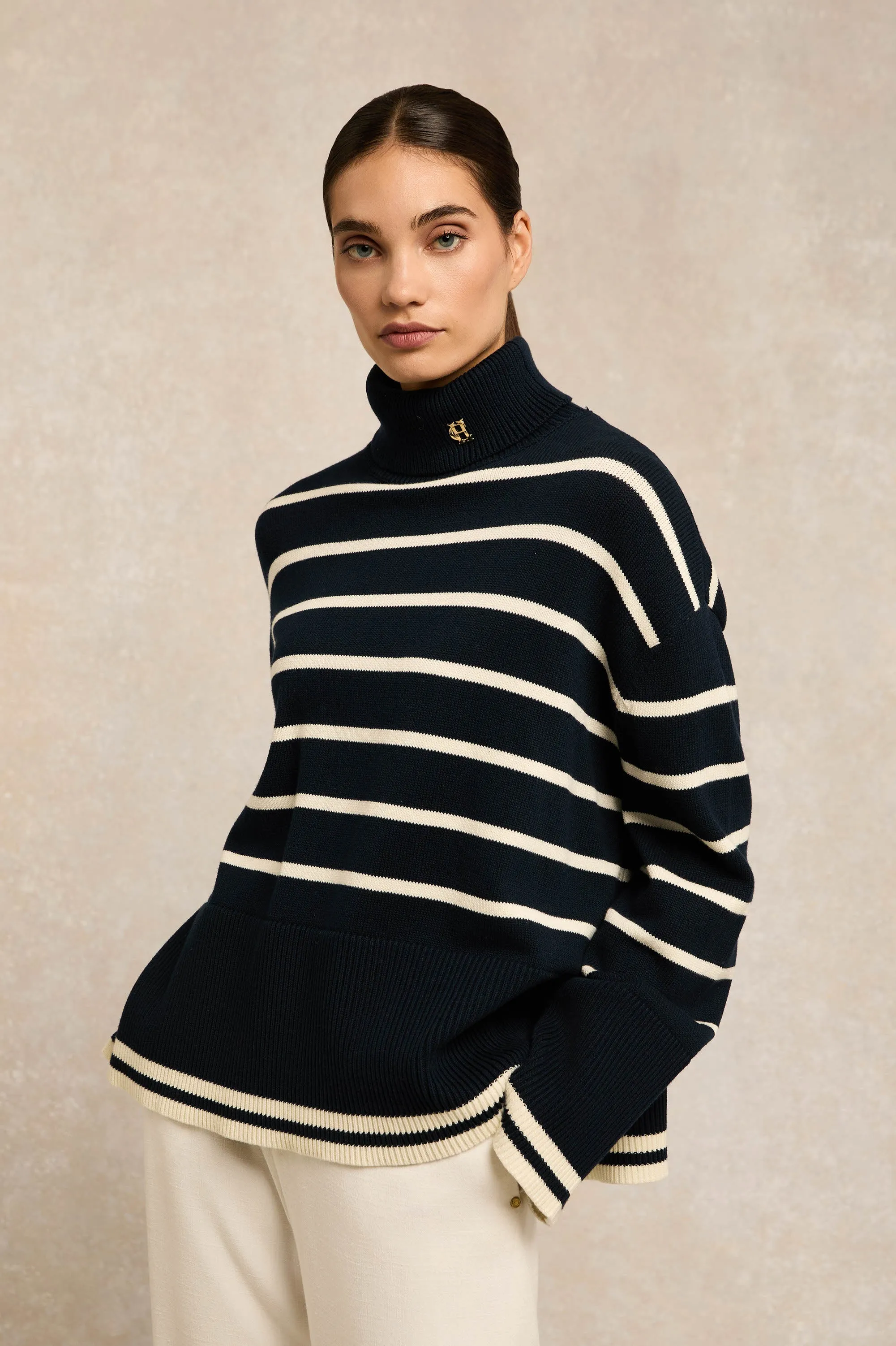 Antonia Roll Neck Knit (Ink Navy Stripe) sold by Holland Cooper
