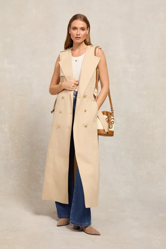 Collarless Trench Gilet (Stone) made by Holland Cooper