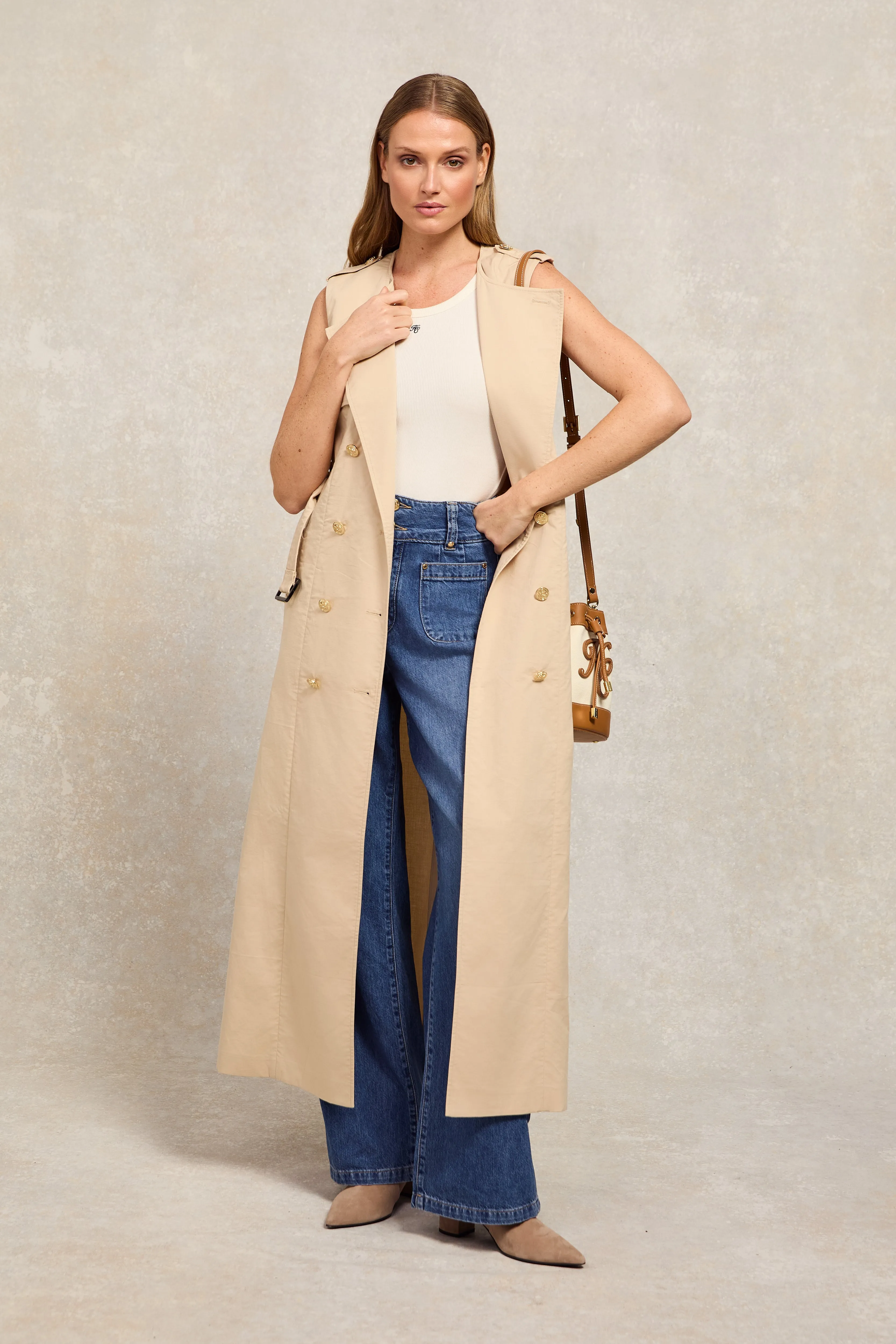 Collarless Trench Gilet (Stone) sold by Holland Cooper product image thumbnail 3
