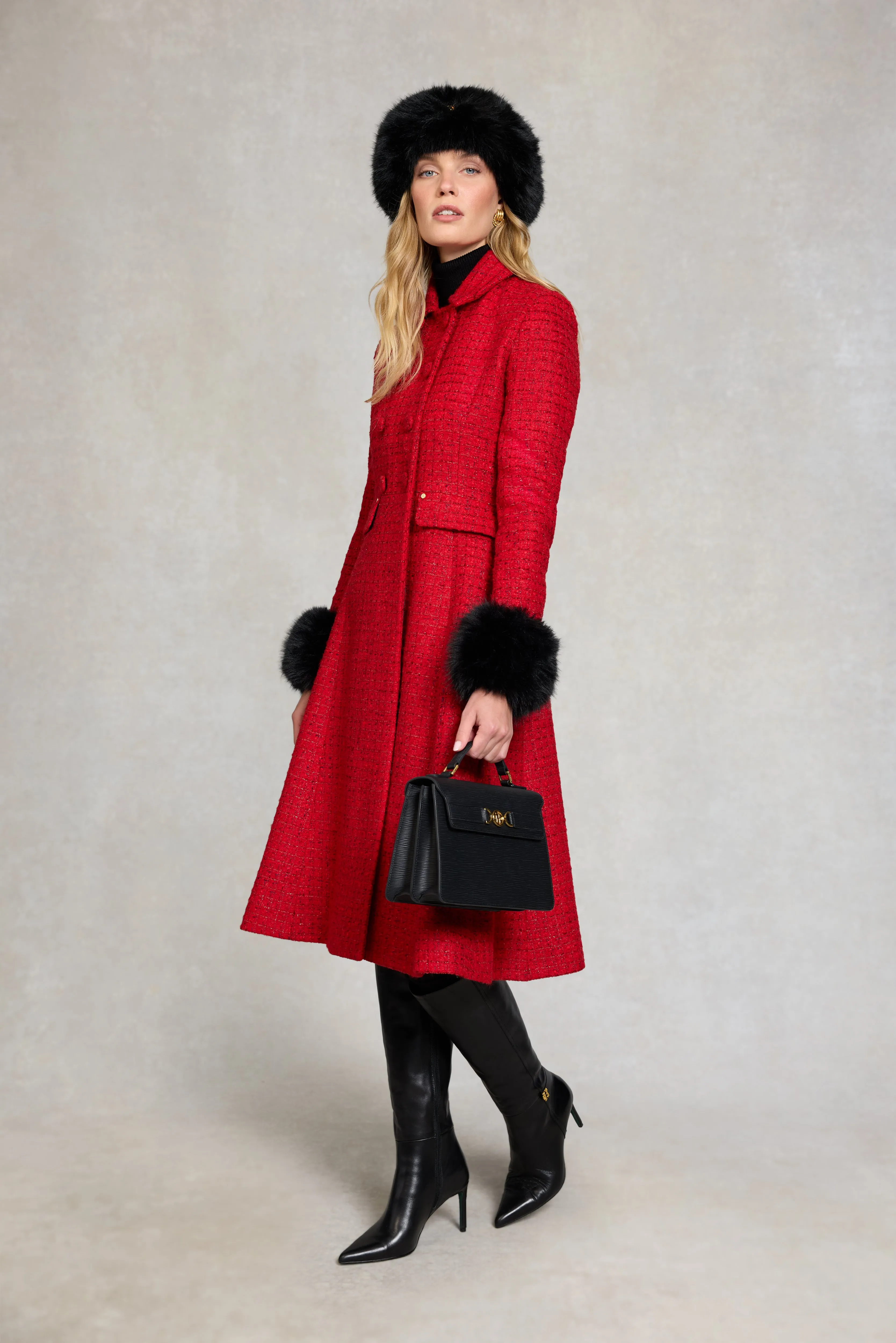 Windsor Fit & Flare Coat (Red Boucle) sold by Holland Cooper product image thumbnail 4