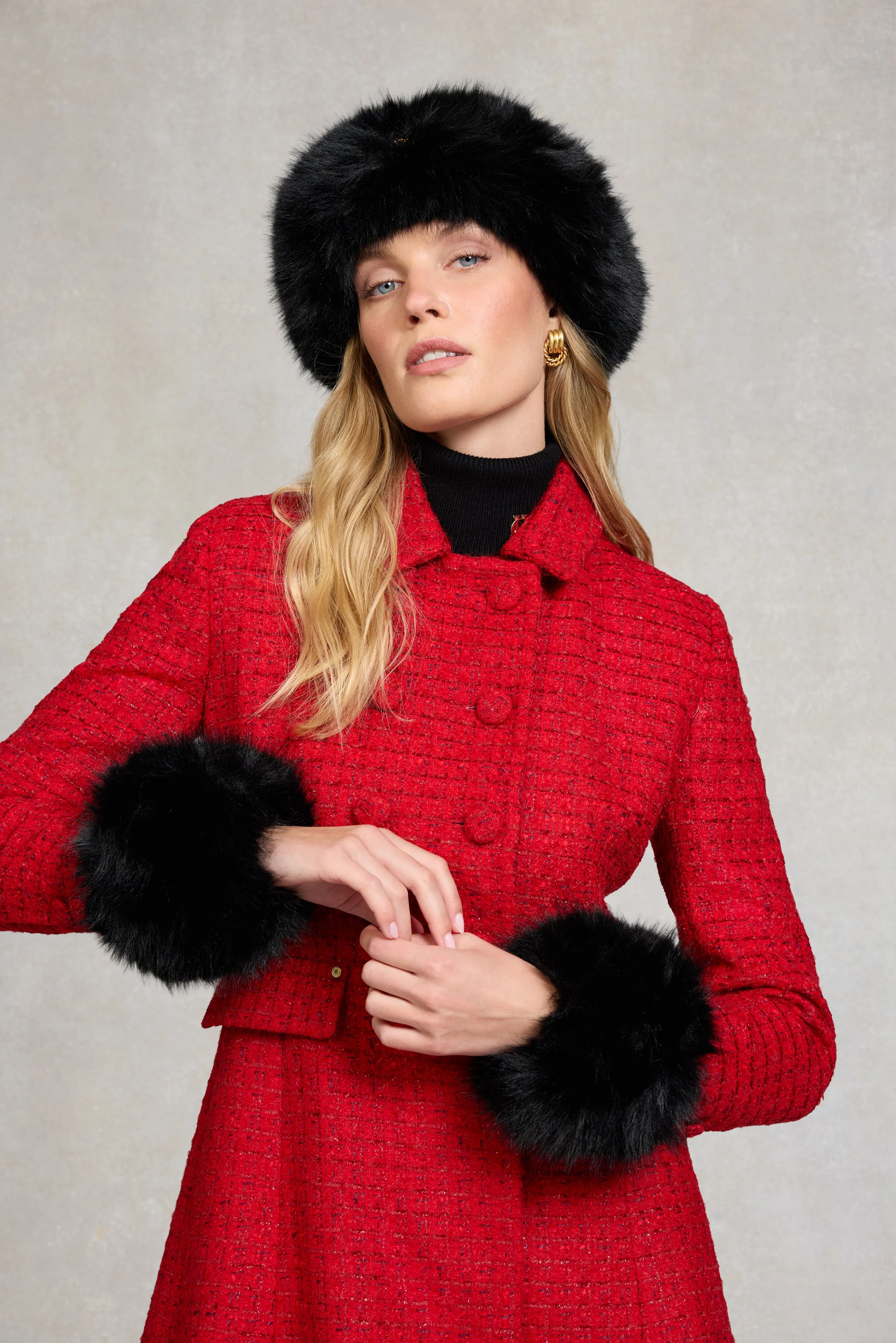 Windsor Fit & Flare Coat (Red Boucle) sold by Holland Cooper product image thumbnail 5