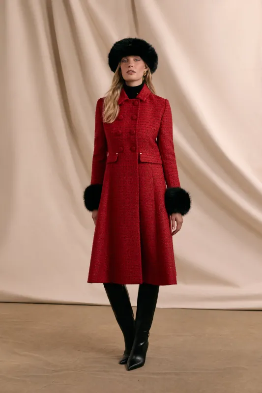 Windsor Fit & Flare Coat (Red Boucle) made by Holland Cooper