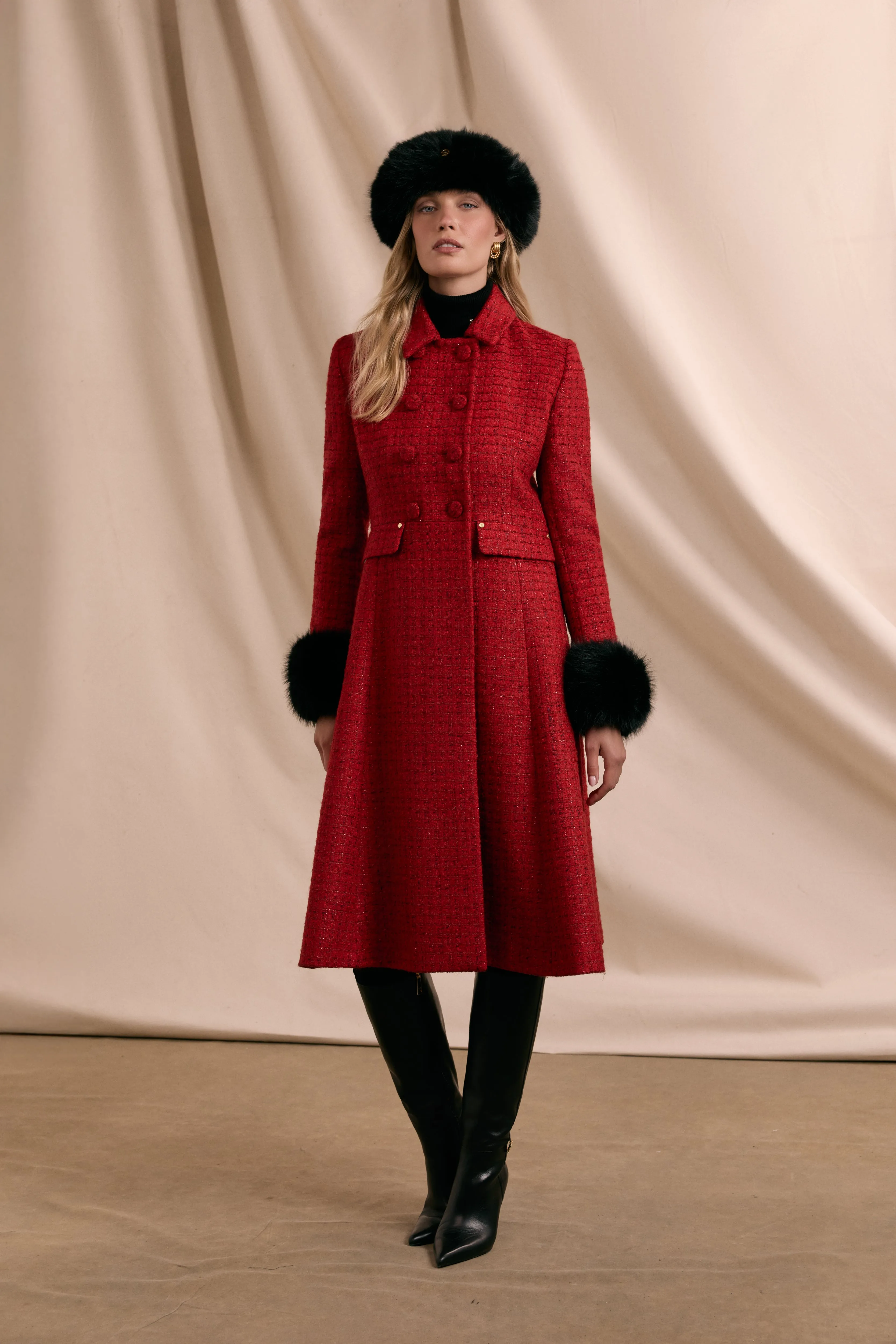 Windsor Fit & Flare Coat (Red Boucle) sold by Holland Cooper
