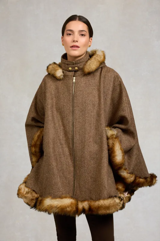 Kensington Gold Label Cape (Large Scale Brown Herringbone) made by Holland Cooper