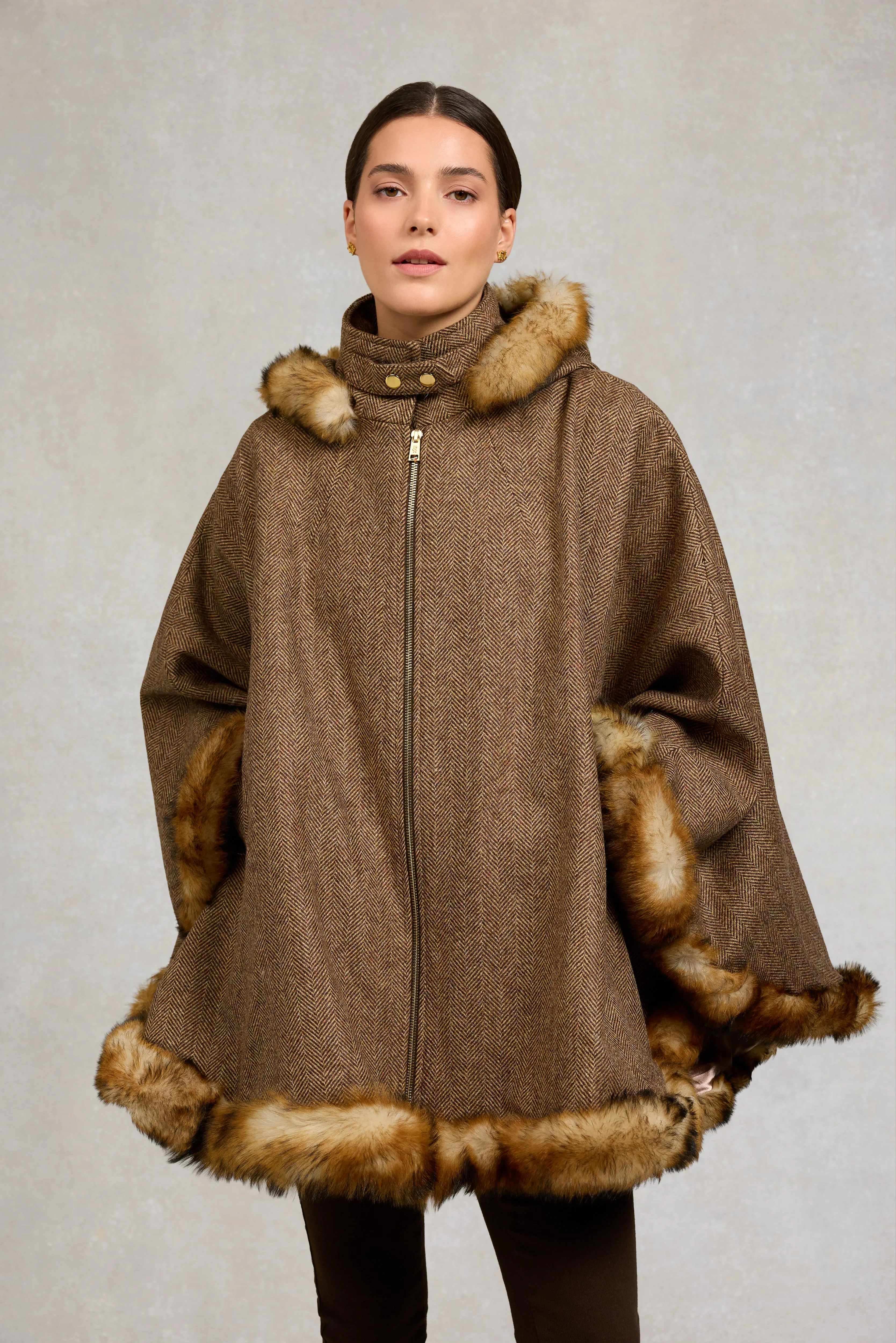 Kensington Gold Label Cape (Large Scale Brown Herringbone) sold by Holland Cooper