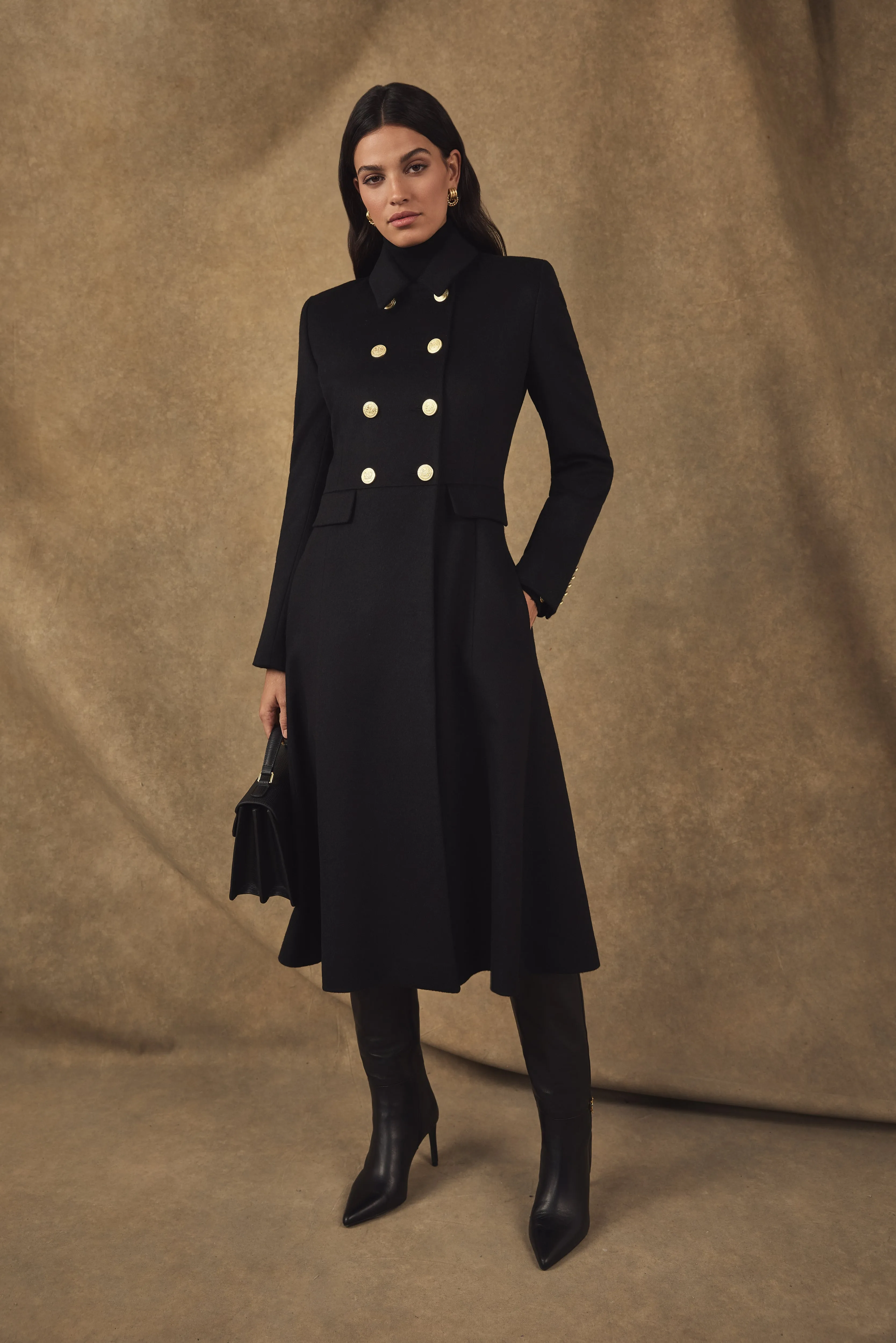 Windsor Fit & Flare Coat (Soft Black) sold by Holland Cooper