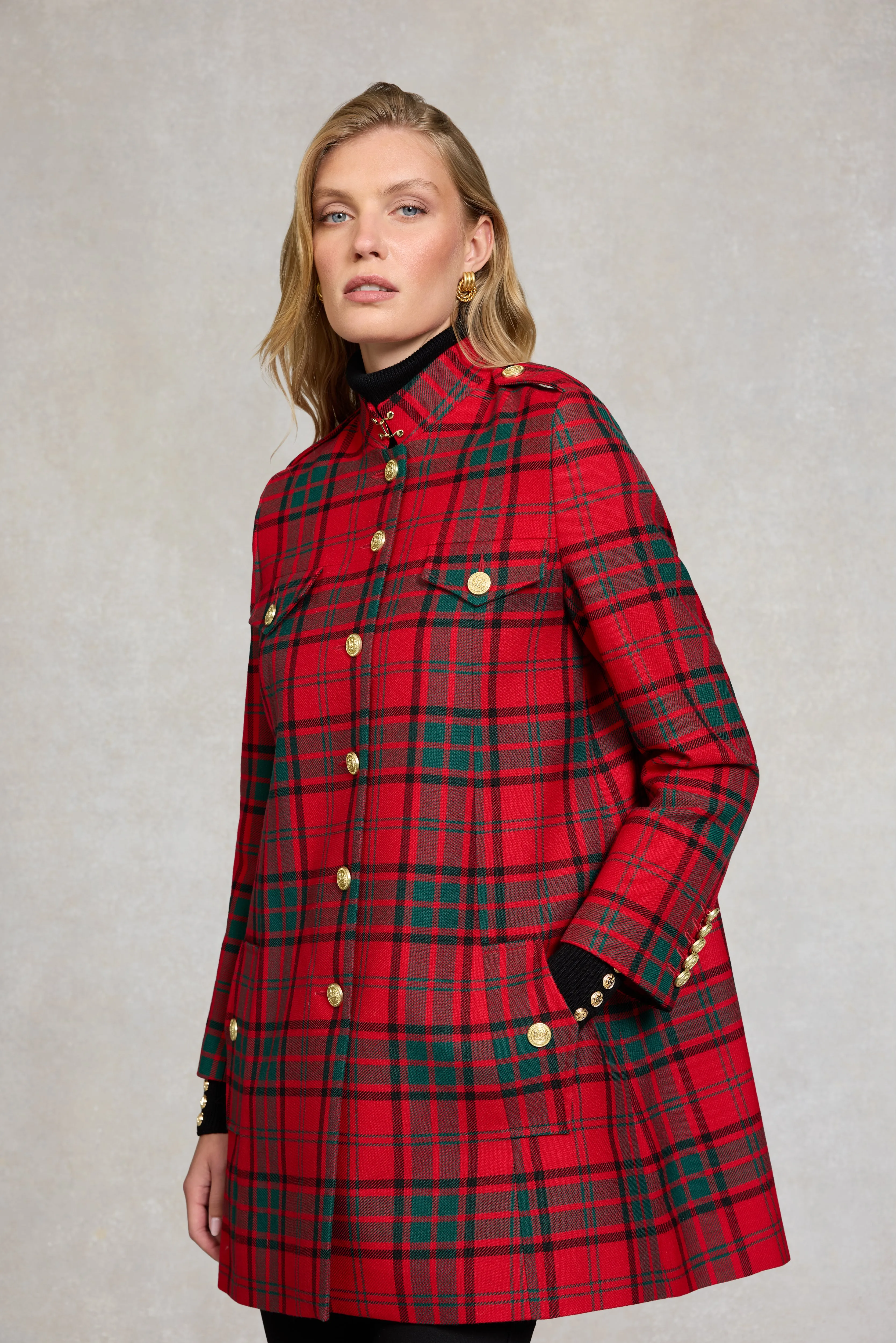 Highbury Cape Coat (Red Tartan) sold by Holland Cooper