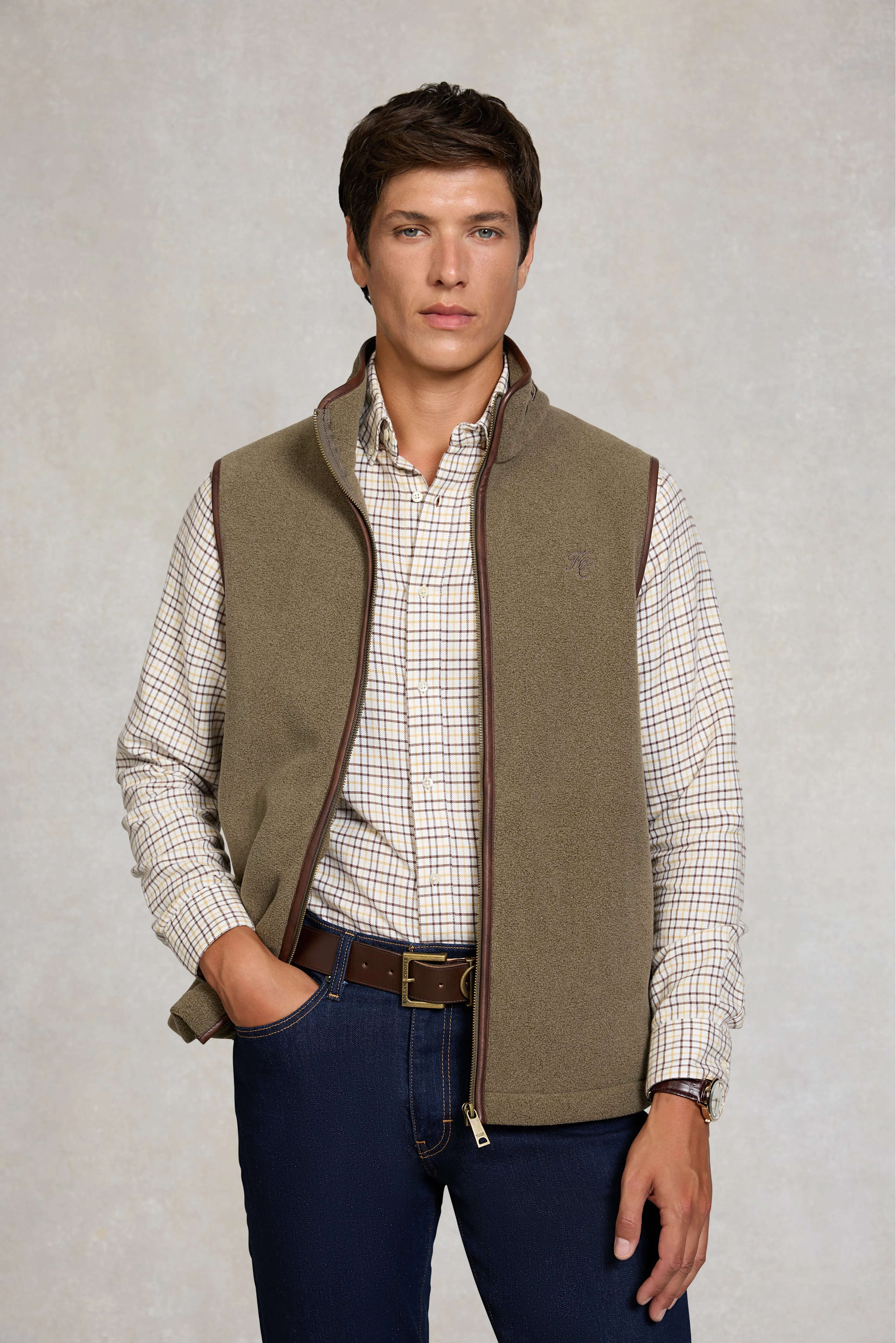 Men's Country Fleece Gilet (Dusty Khaki) sold by Holland Cooper