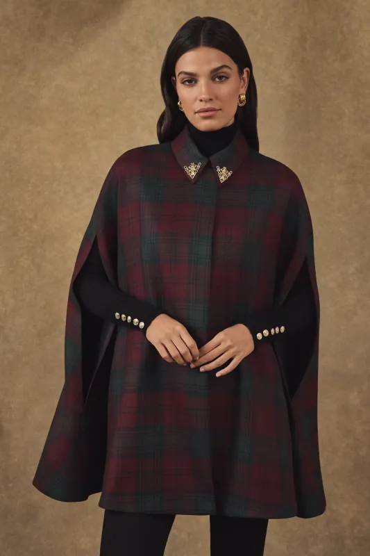 Knightsbridge Cape (Mulberry Tartan) made by Holland Cooper