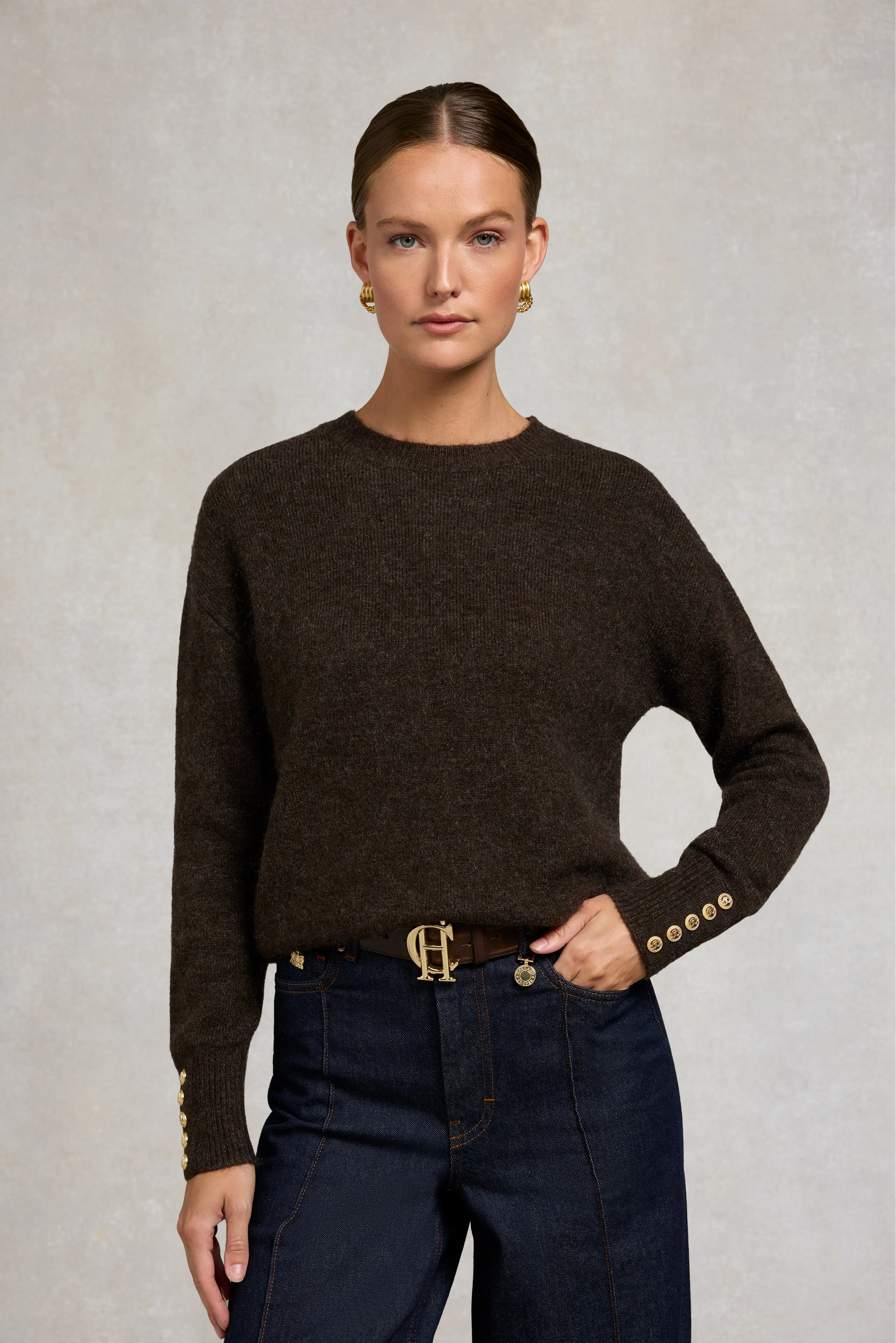 Tori Crew Neck Knit (Chocolate) sold by Holland Cooper