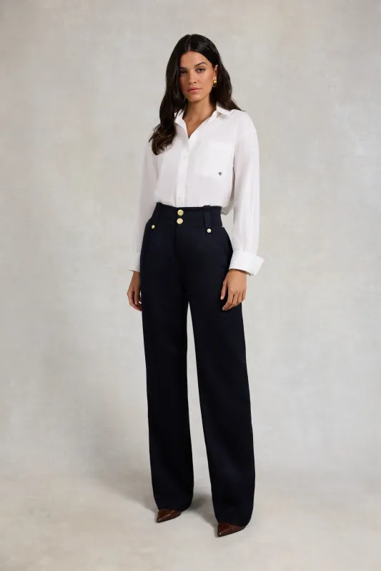 High Waisted Straight Trouser (Navy Barathea) made by Holland Cooper