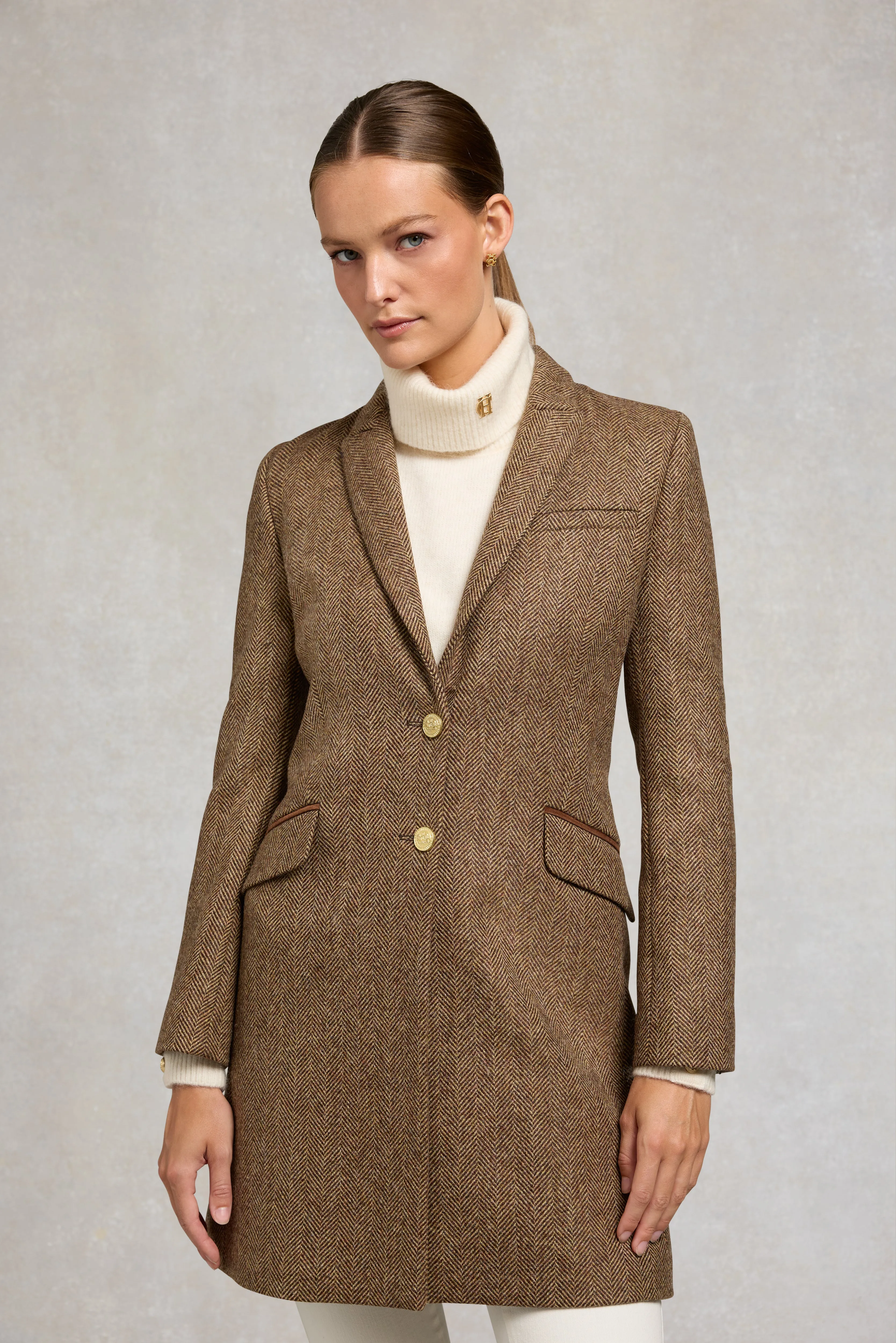 Highgrove Coat (Large Scale Brown Herringbone) sold by Holland Cooper