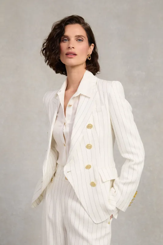 Knightsbridge Blazer (Oyster Linen Pinstripe) made by Holland Cooper