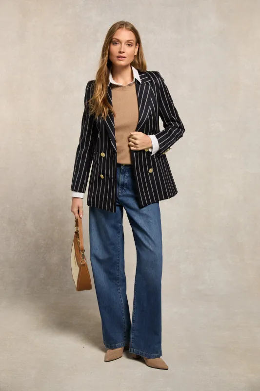 Double Breasted Blazer (Ink Navy Wide Stripe) made by Holland Cooper