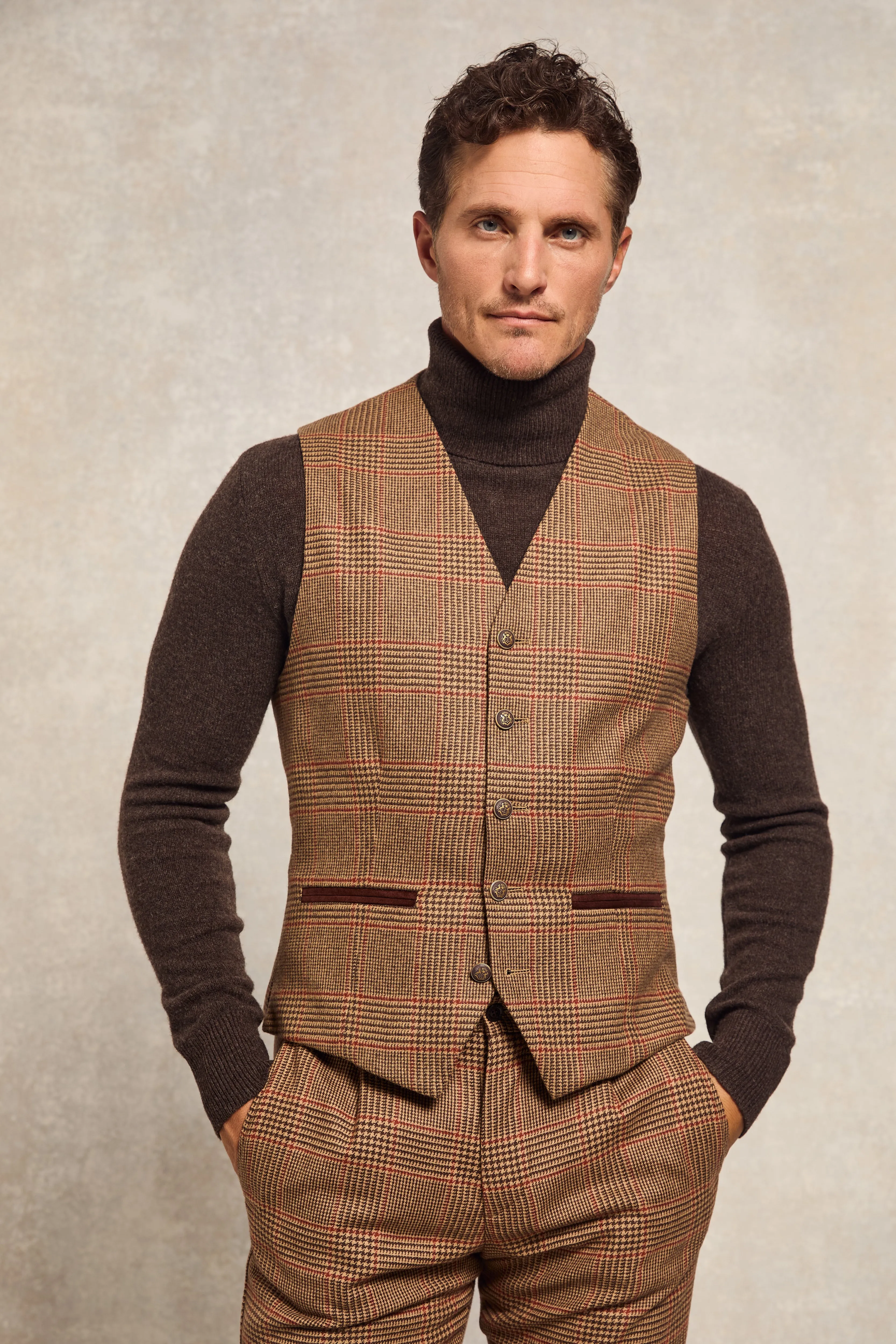 St James Waistcoat (Clarence Check Merlot) sold by Holland Cooper
