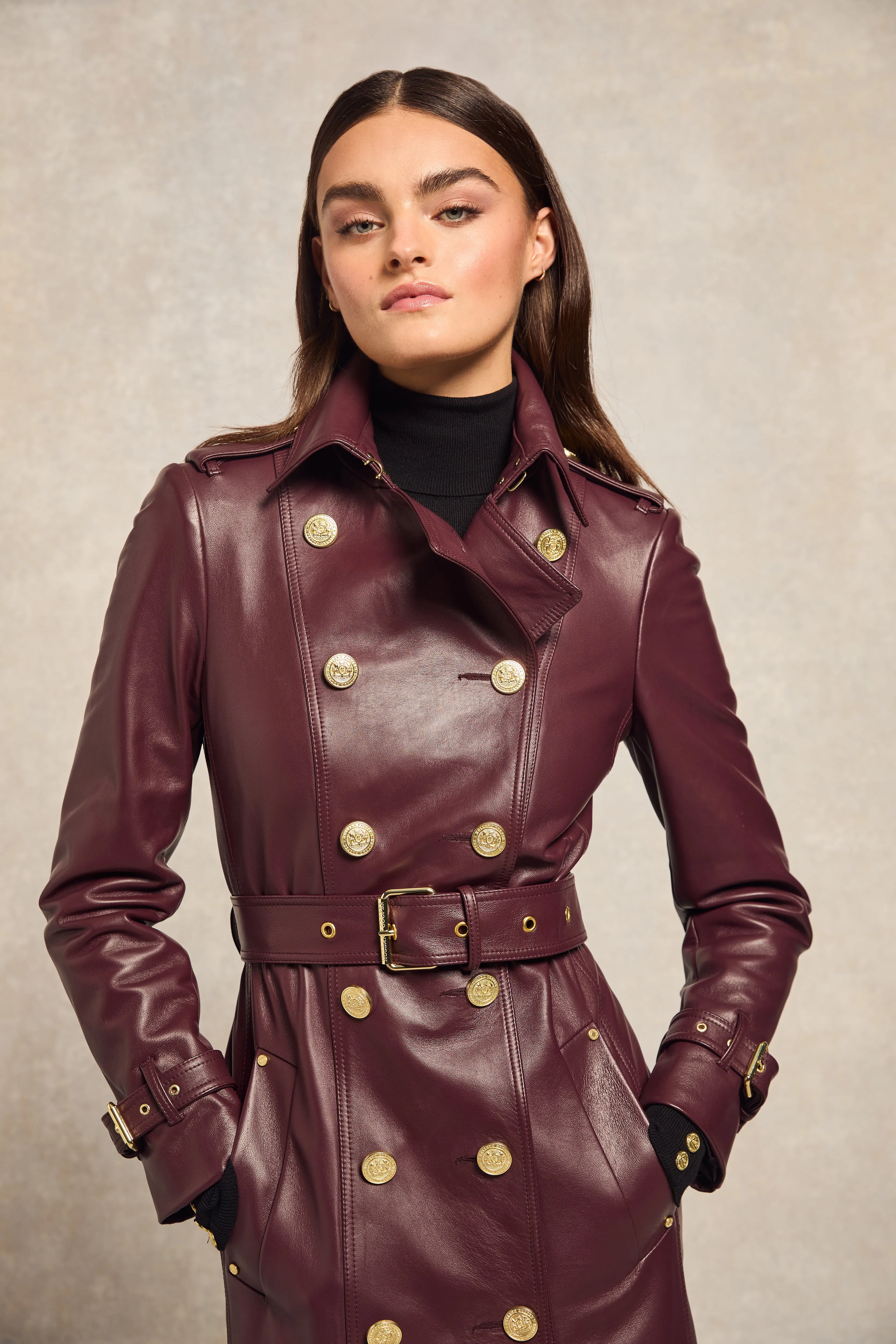 Full Length Marlborough Trench Coat (Valencia Leather Oxblood) sold by Holland Cooper product image thumbnail 4