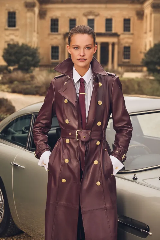 Full Length Marlborough Trench Coat (Valencia Leather Oxblood) made by Holland Cooper
