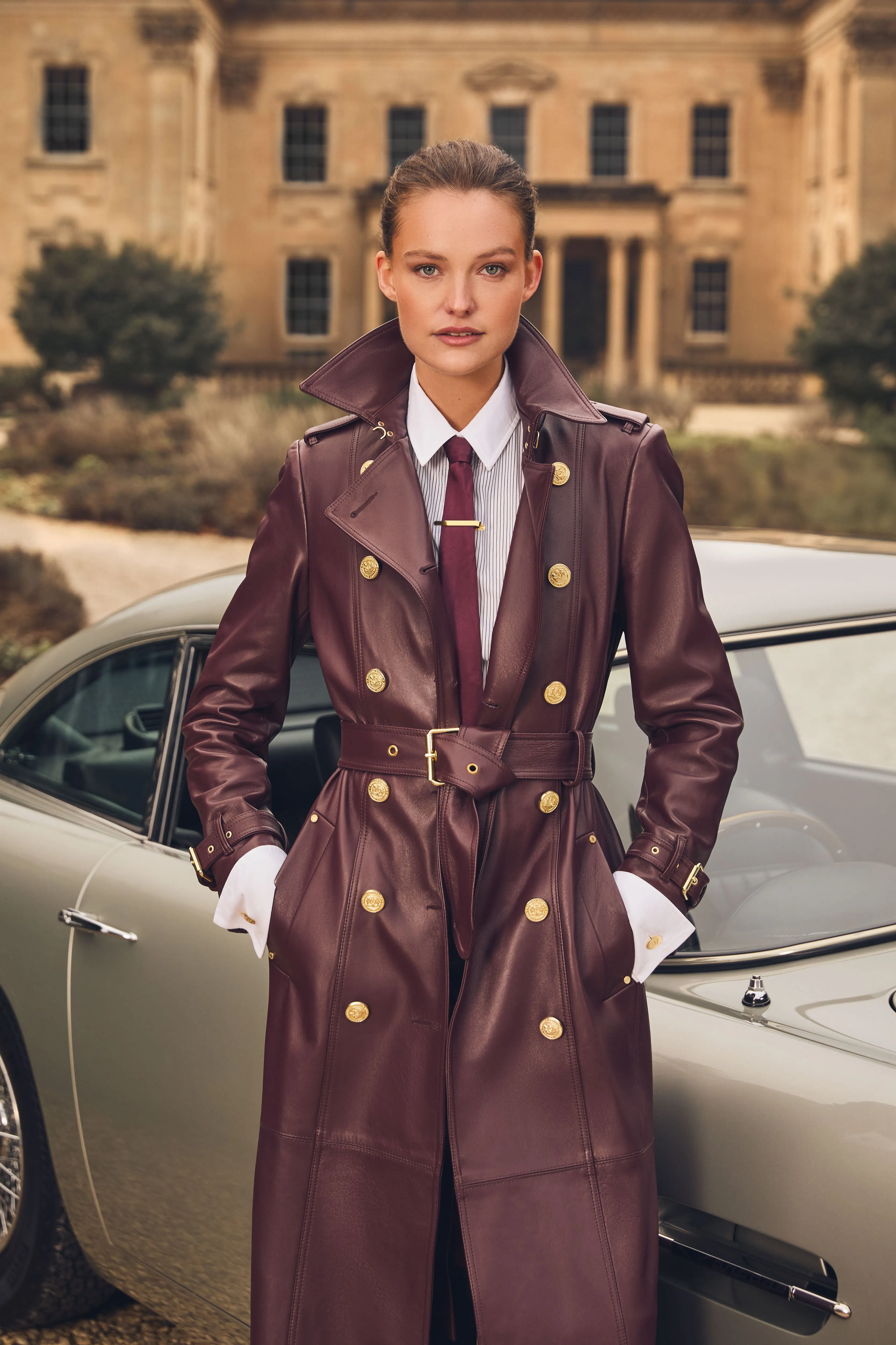 Full Length Marlborough Trench Coat (Valencia Leather Oxblood) sold by Holland Cooper