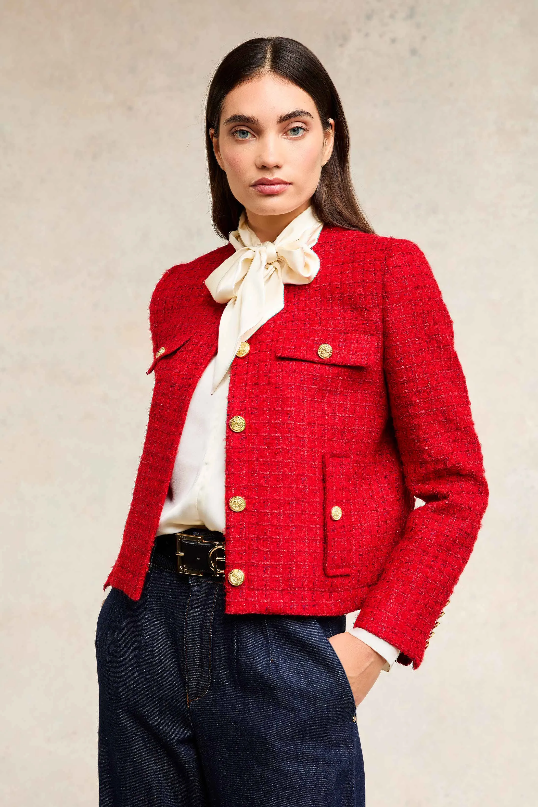 Chelsea Jacket (Red Boucle) sold by Holland Cooper