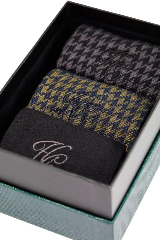 Men's Sock Gift Box (Charcoal Houndstooth Set) made by Holland Cooper