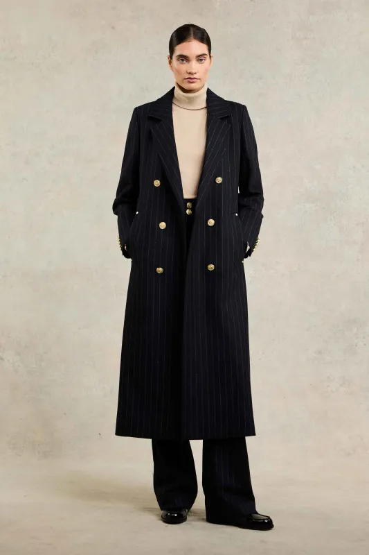 Double Breasted Coat (Dark Navy Pinstripe) made by Holland Cooper