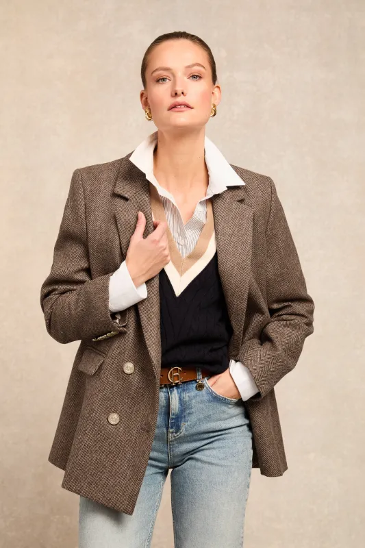 Double Breasted Blazer (Large Scale Brown Herringbone) made by Holland Cooper