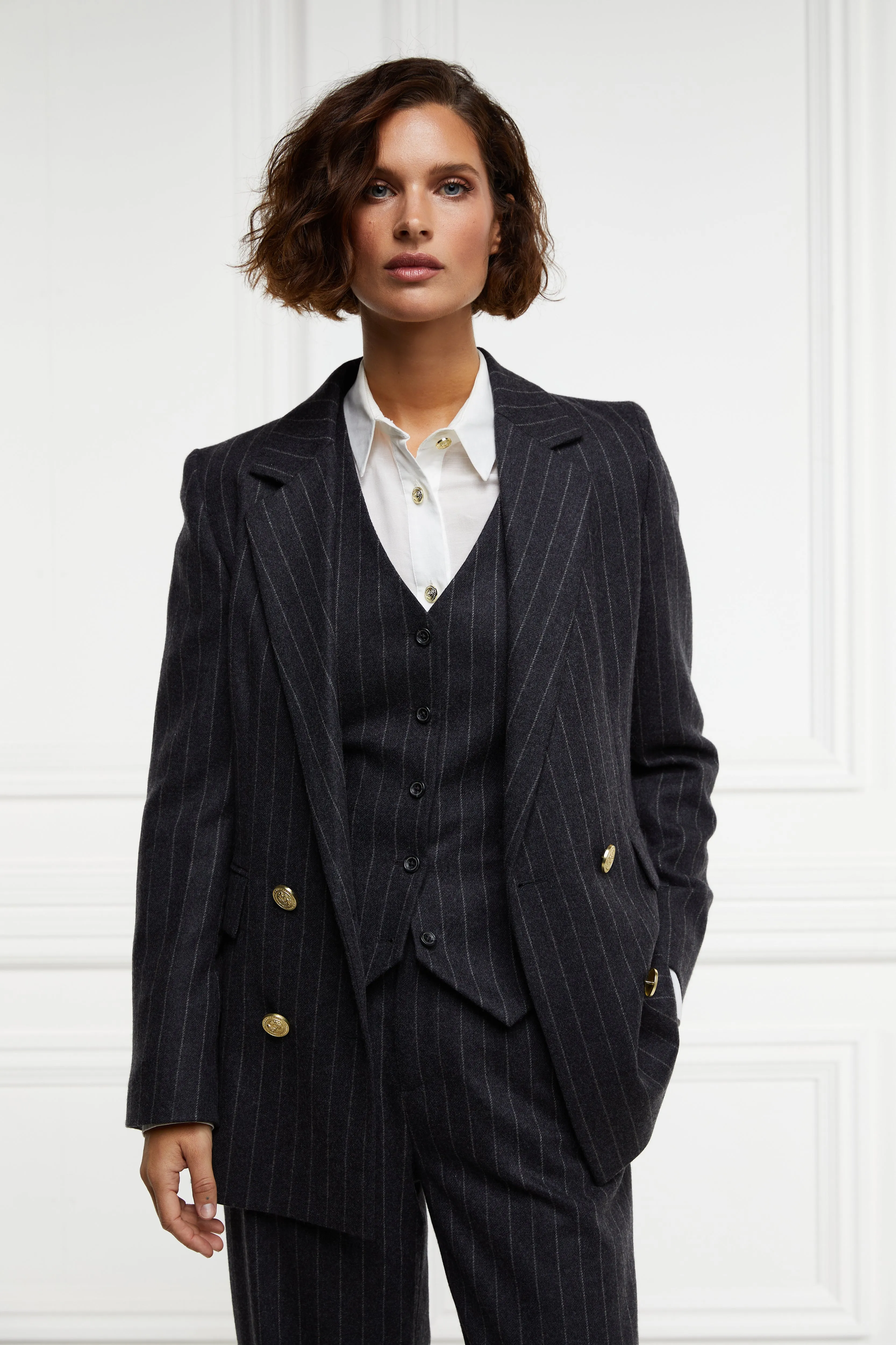 Double Breasted Blazer (Charcoal Pinstripe) sold by Holland Cooper