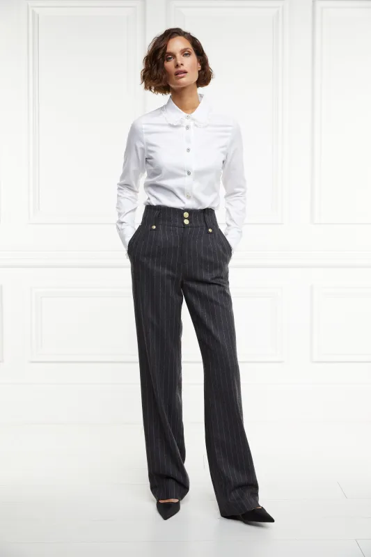 High Waisted Straight Trouser (Charcoal Pinstripe) made by Holland Cooper