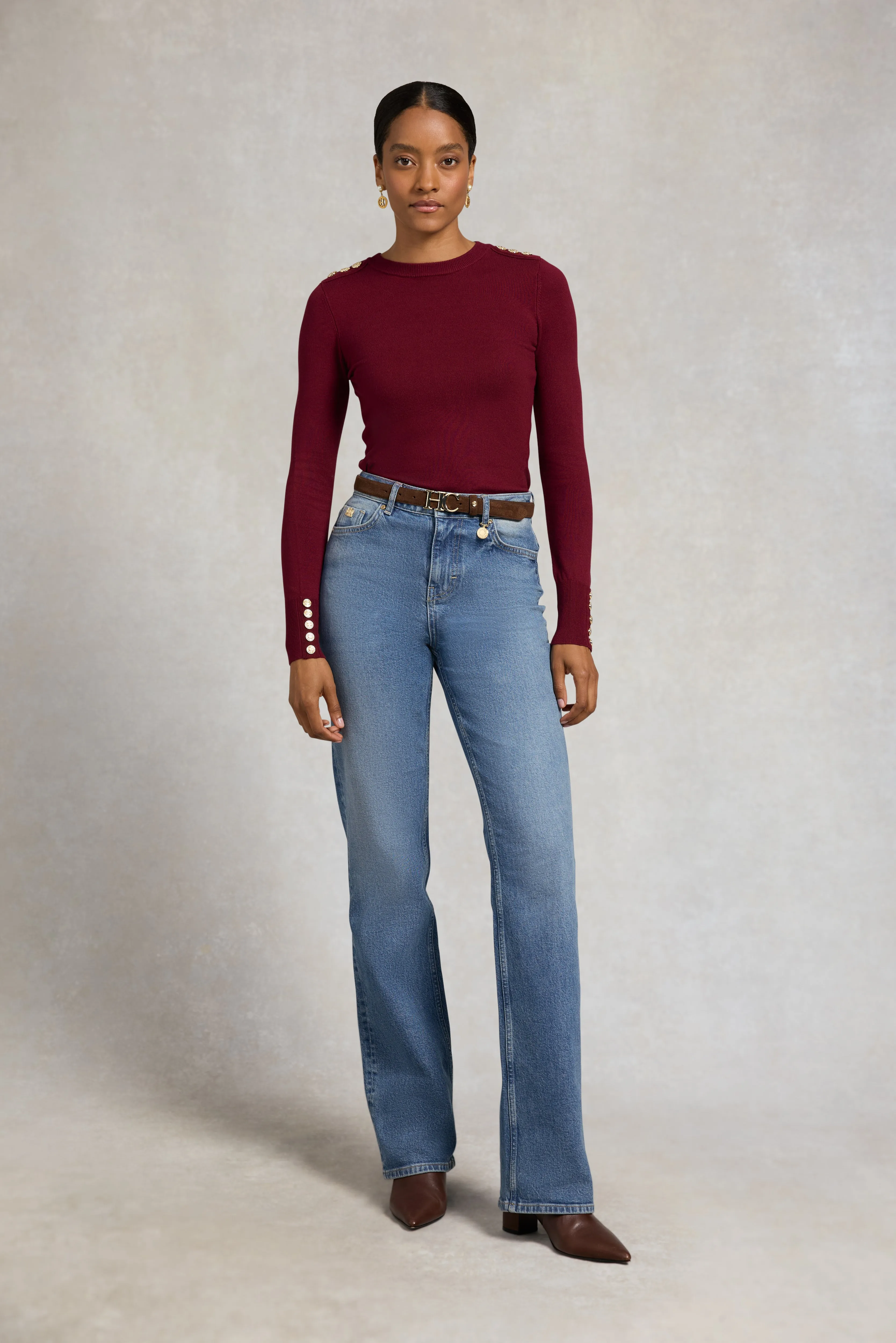 Buttoned Knit Crew Neck (Wine) sold by Holland Cooper product image thumbnail 2
