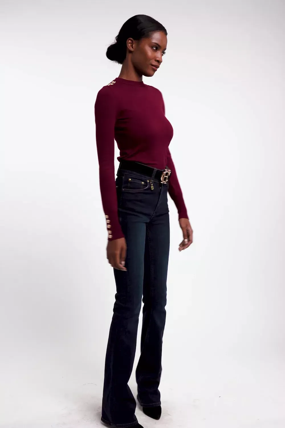 Buttoned Knit Crew Neck (Wine) sold by Holland Cooper product image thumbnail 5