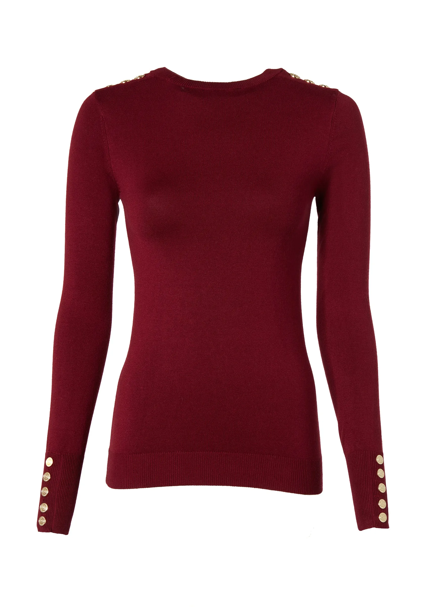 Buttoned Knit Crew Neck (Wine) sold by Holland Cooper product image thumbnail 4