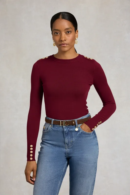 Buttoned Knit Crew Neck (Wine) made by Holland Cooper
