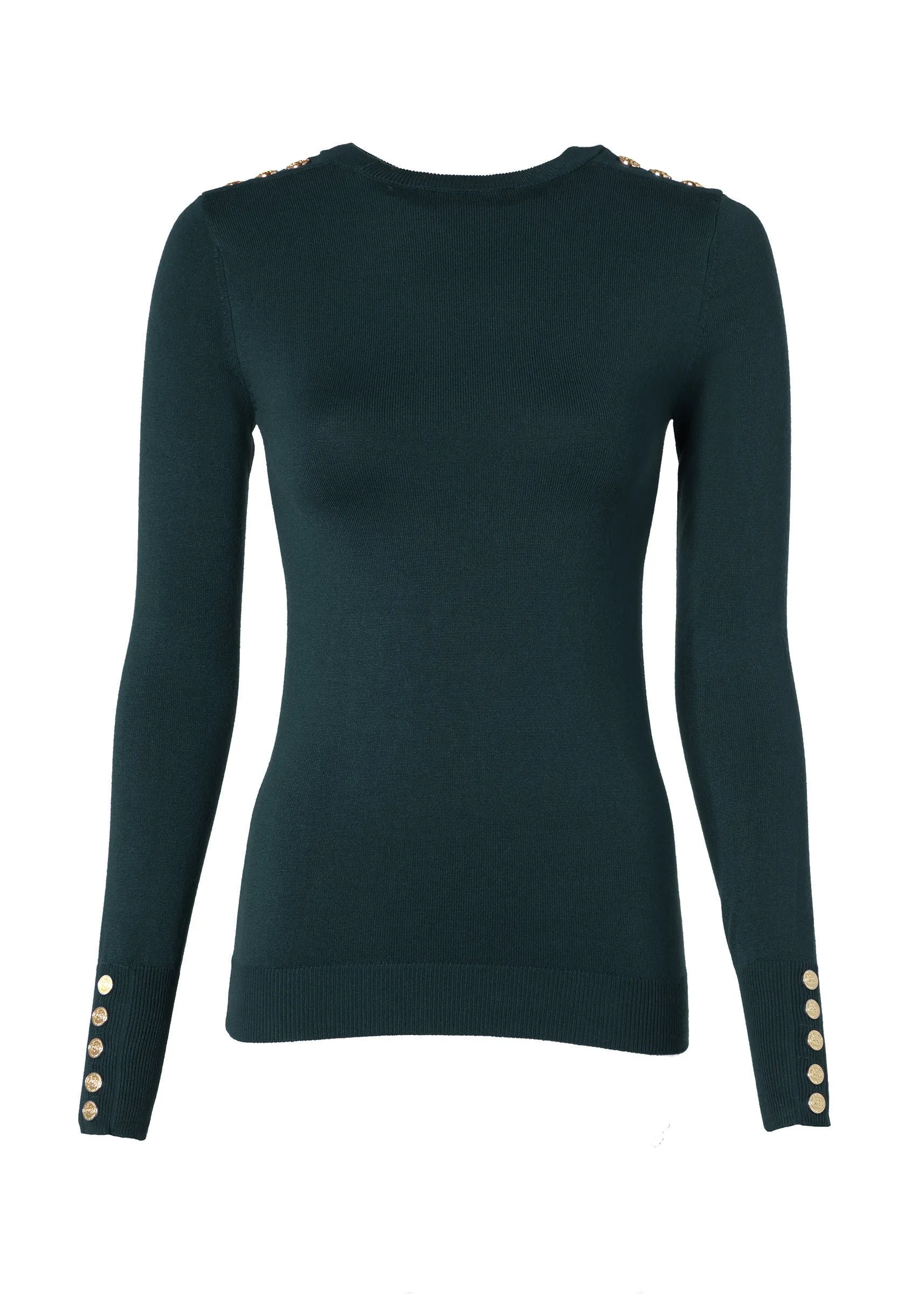 Buttoned Knit Crew Neck (Deep Emerald) sold by Holland Cooper product image thumbnail 4