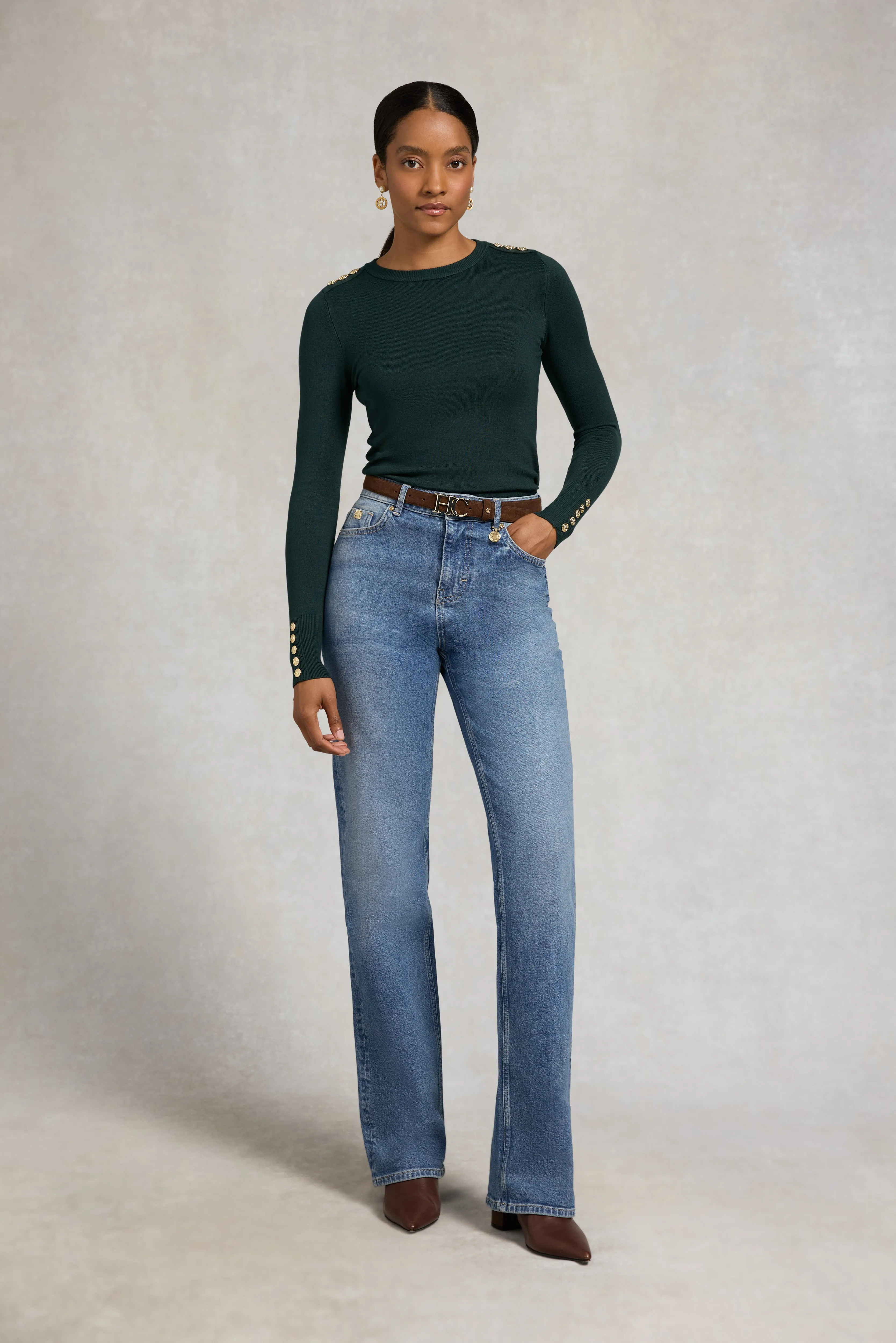 Buttoned Knit Crew Neck (Deep Emerald) sold by Holland Cooper product image thumbnail 2