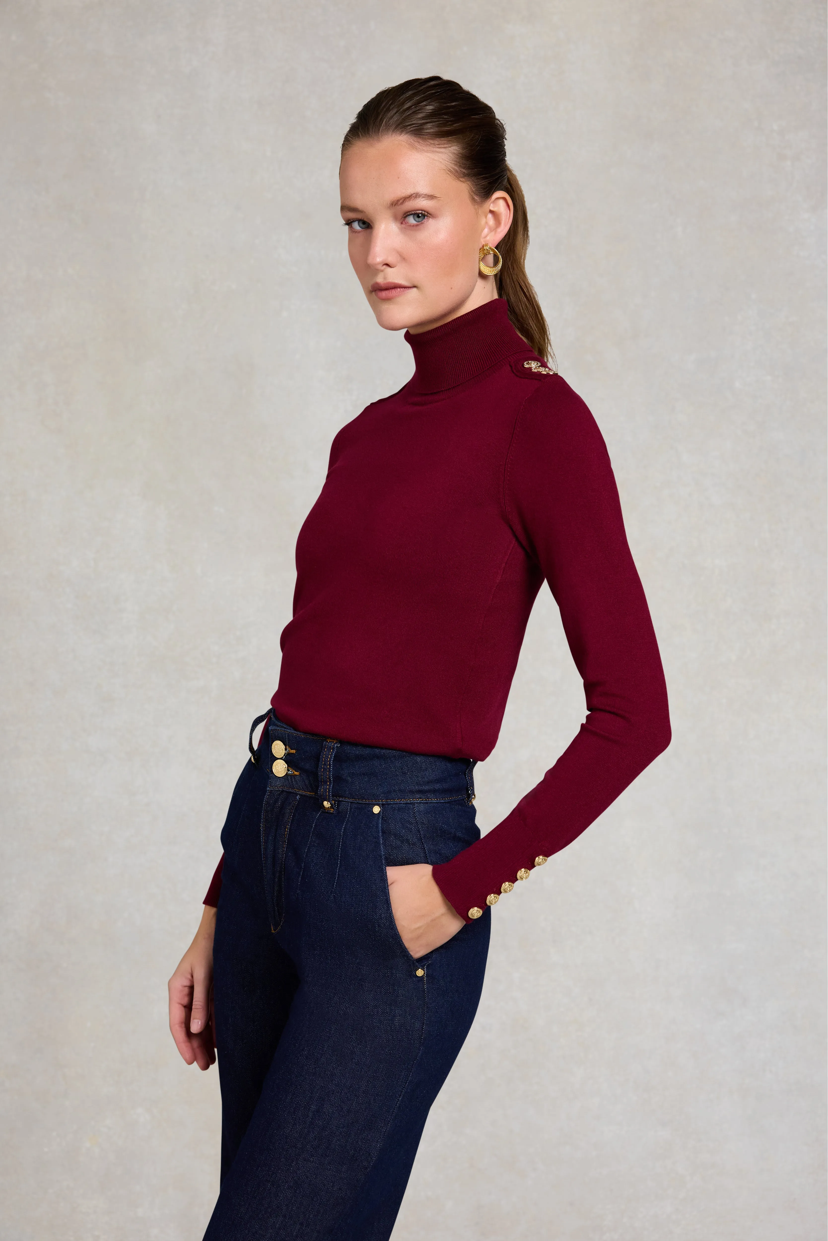 Buttoned Knit Roll Neck (Wine) sold by Holland Cooper product image thumbnail 2