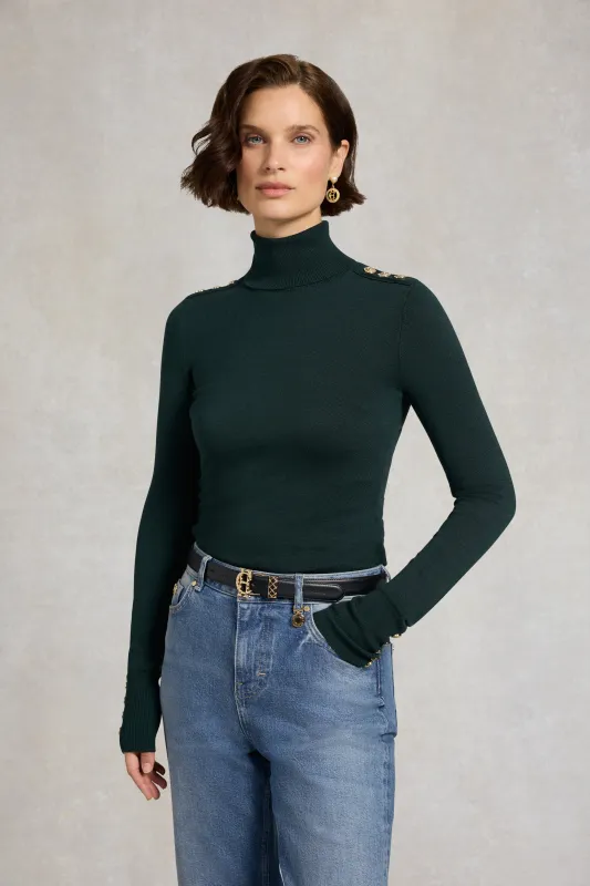 Buttoned Knit Roll Neck (Deep Emerald) sold by Holland Cooper