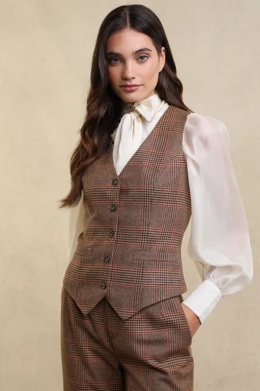 Hampton Waistcoat (Clarence Check Merlot) made by Holland Cooper