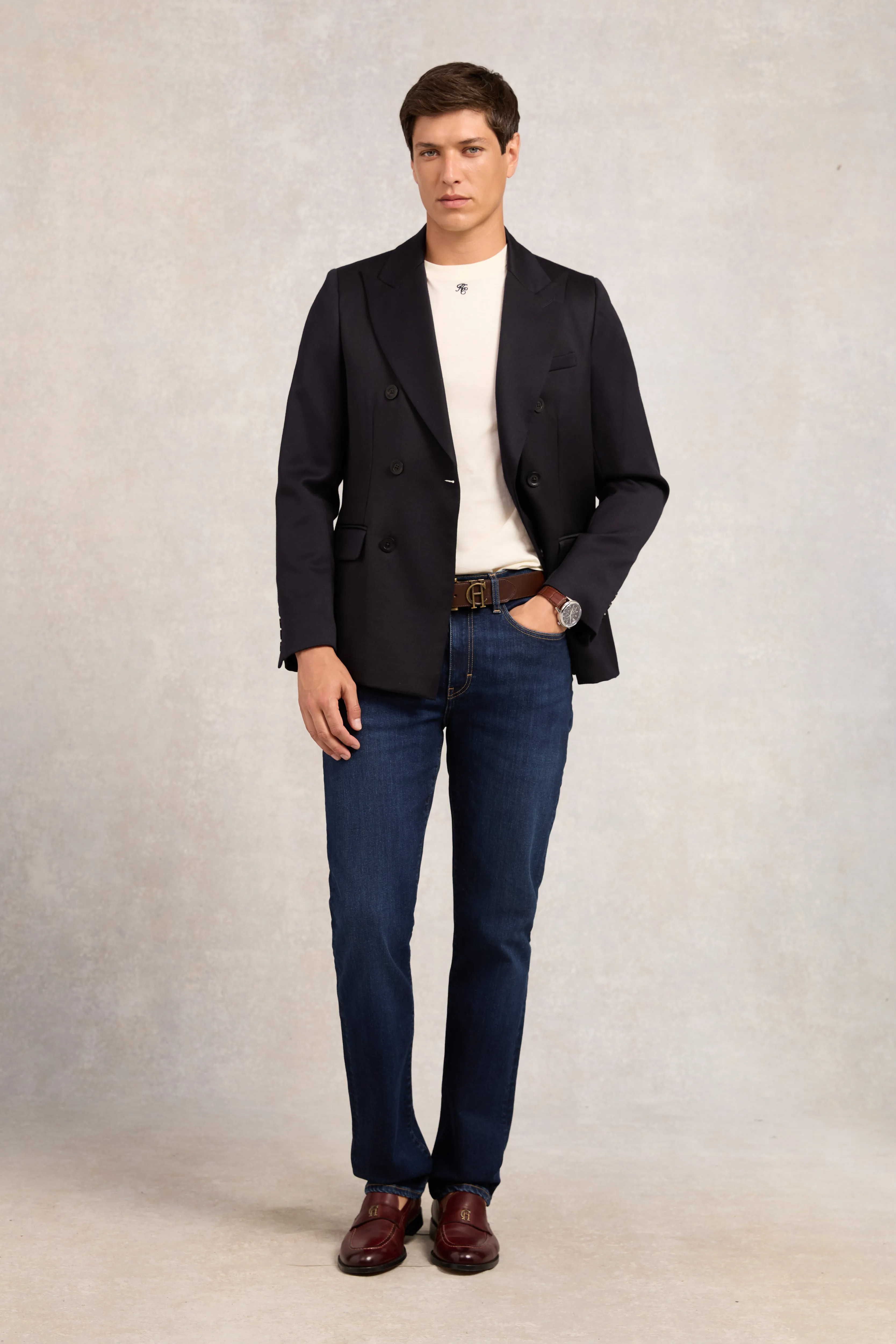 The Double Breasted Blazer (Navy Barathea) sold by Holland Cooper