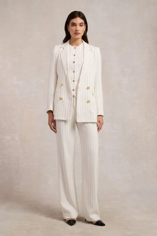 Double Breasted Blazer (Oyster Linen Pinstripe) made by Holland Cooper