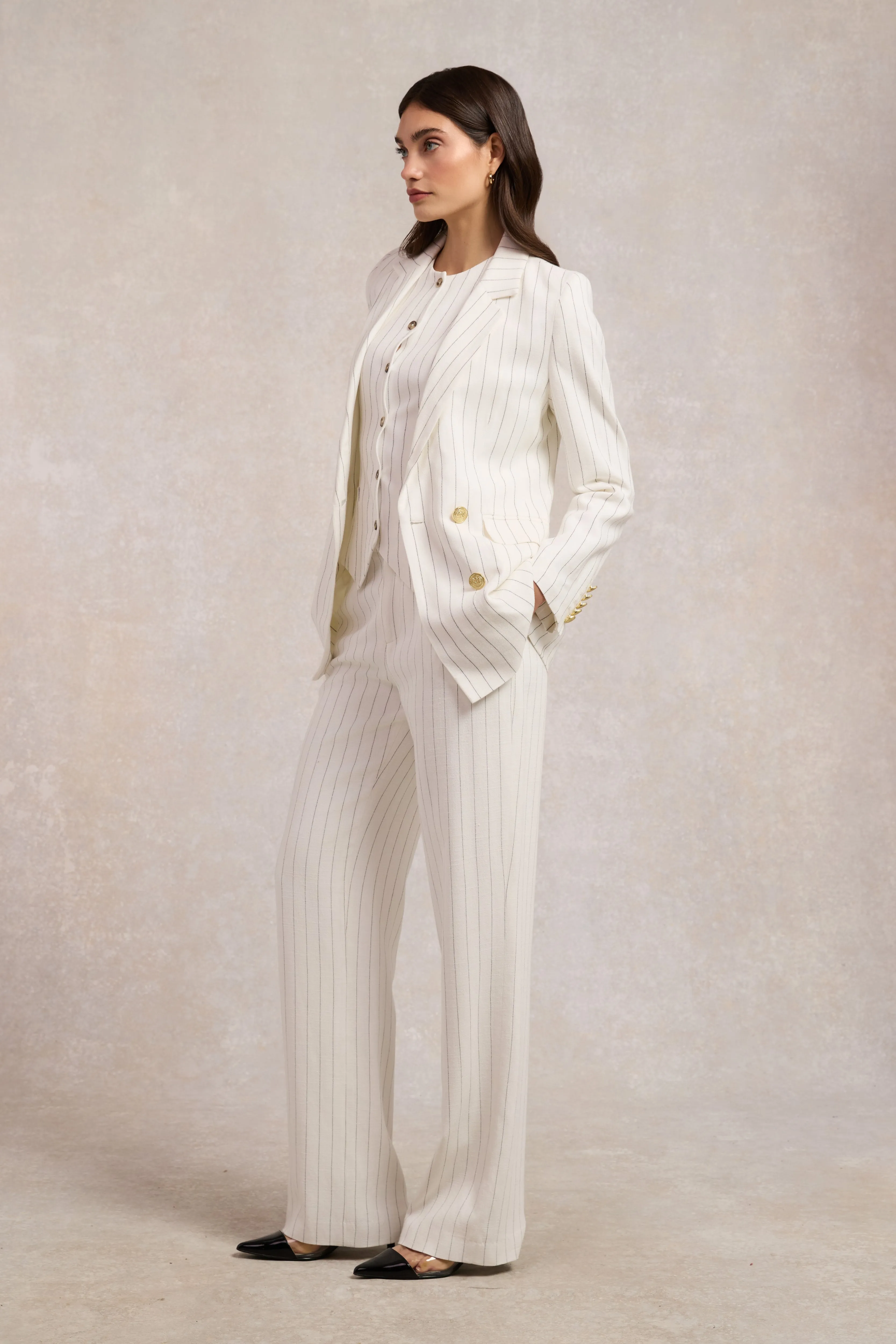 Double Breasted Blazer (Oyster Linen Pinstripe) sold by Holland Cooper product image thumbnail 3