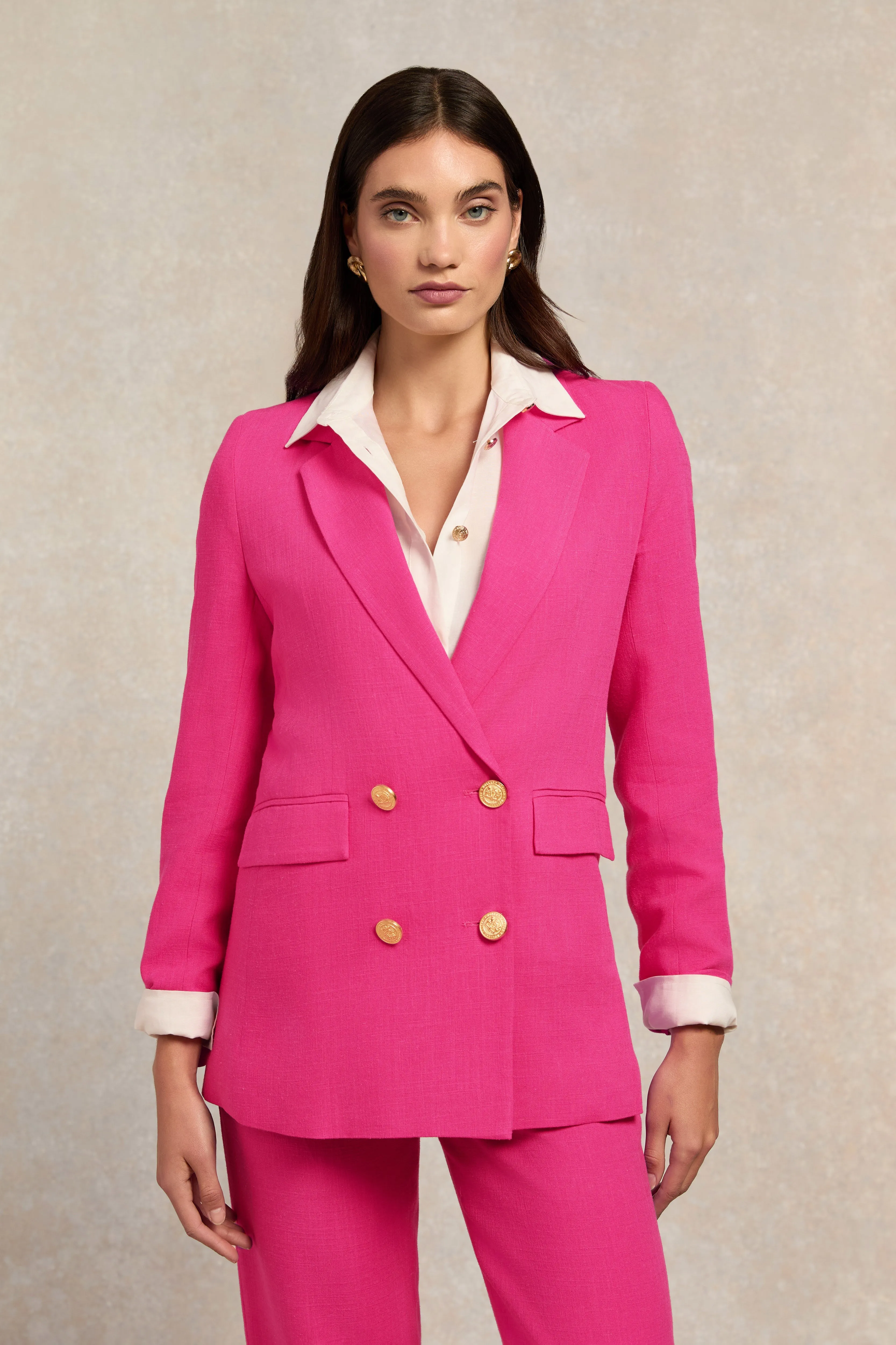 Double Breasted Blazer (Hot Pink Linen) sold by Holland Cooper