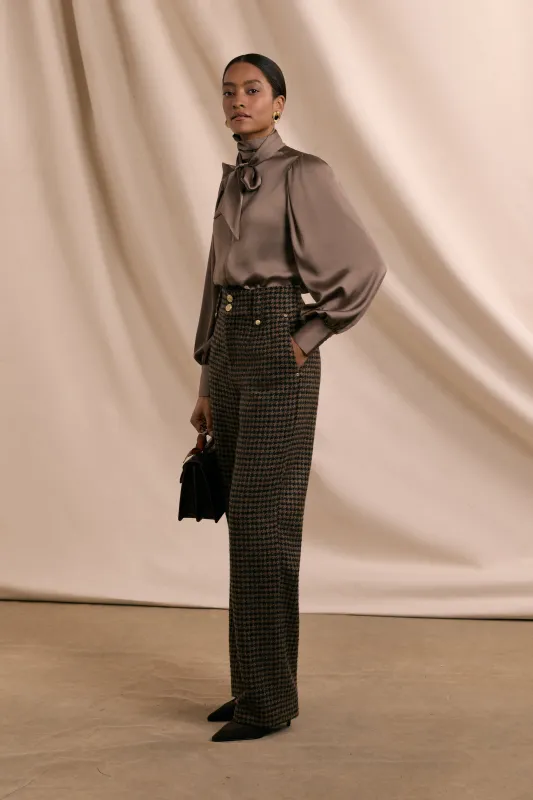 High Waisted Straight Trouser (Chocolate Houndstooth) made by Holland Cooper