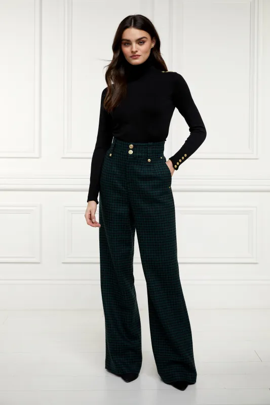 High Waisted Straight Trouser (Emerald Houndstooth) made by Holland Cooper