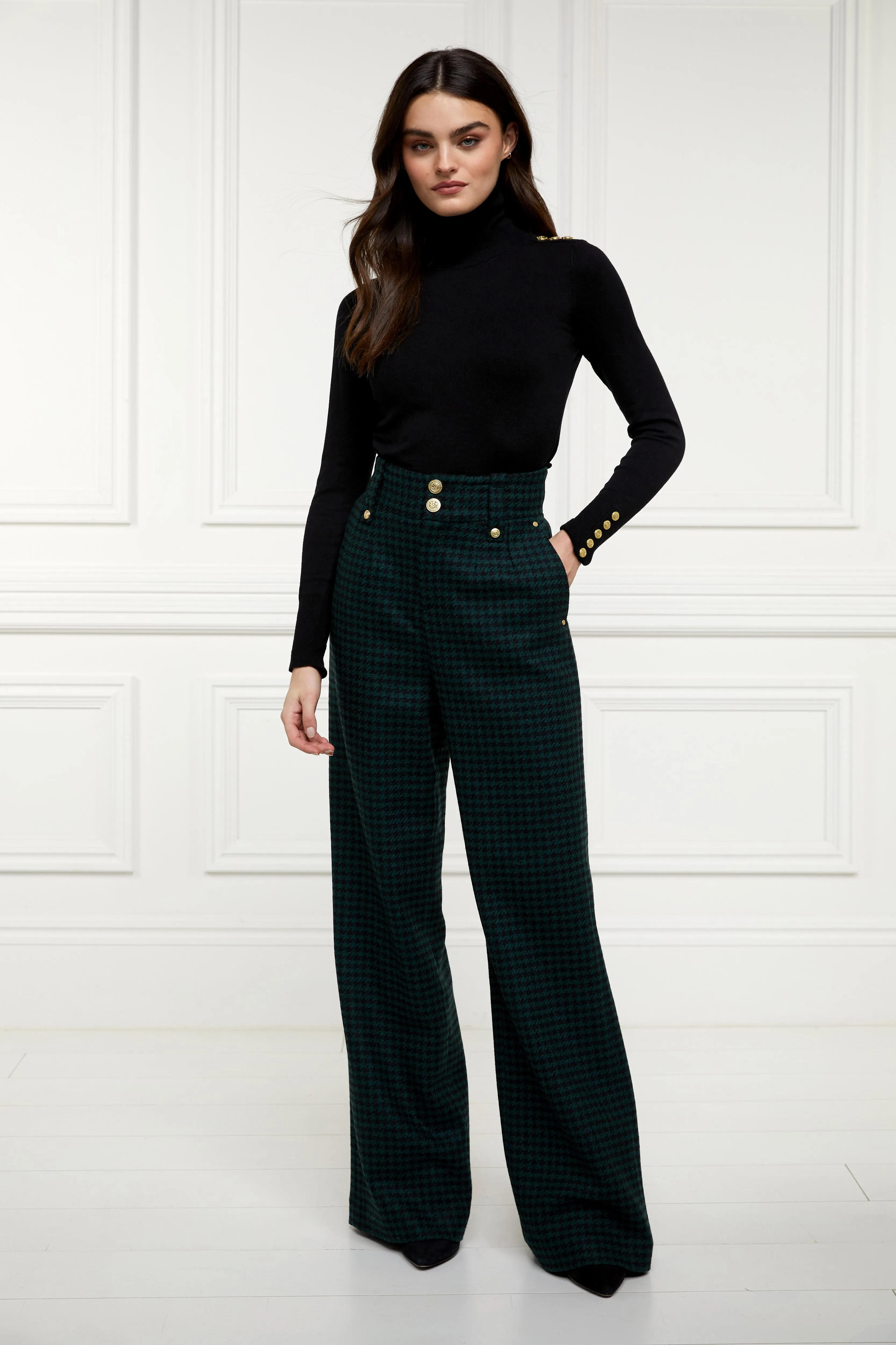High Waisted Straight Trouser (Emerald Houndstooth) sold by Holland Cooper
